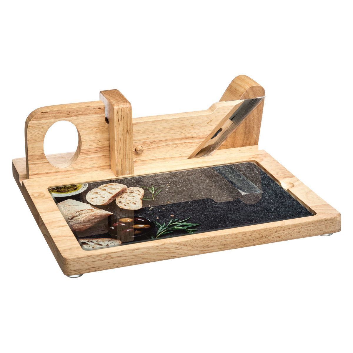 SECRET DE GOURMET Trancheuse à charcuterie en bois avec planche en verre