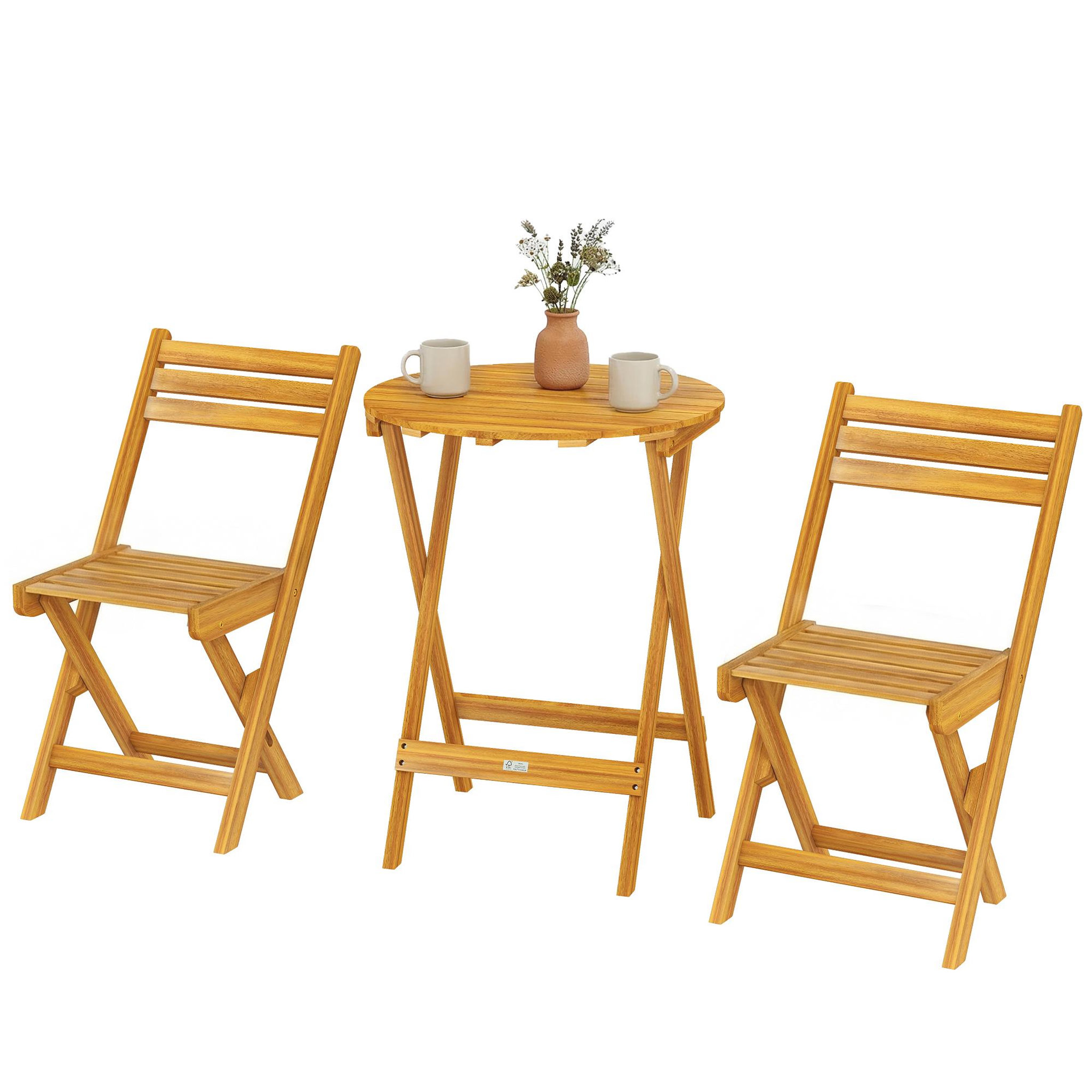 Voir la diapositive 5 : OUTSUNNY Ensemble bistro 2 places 3 pièces pliables bois acacia pré-huilé
