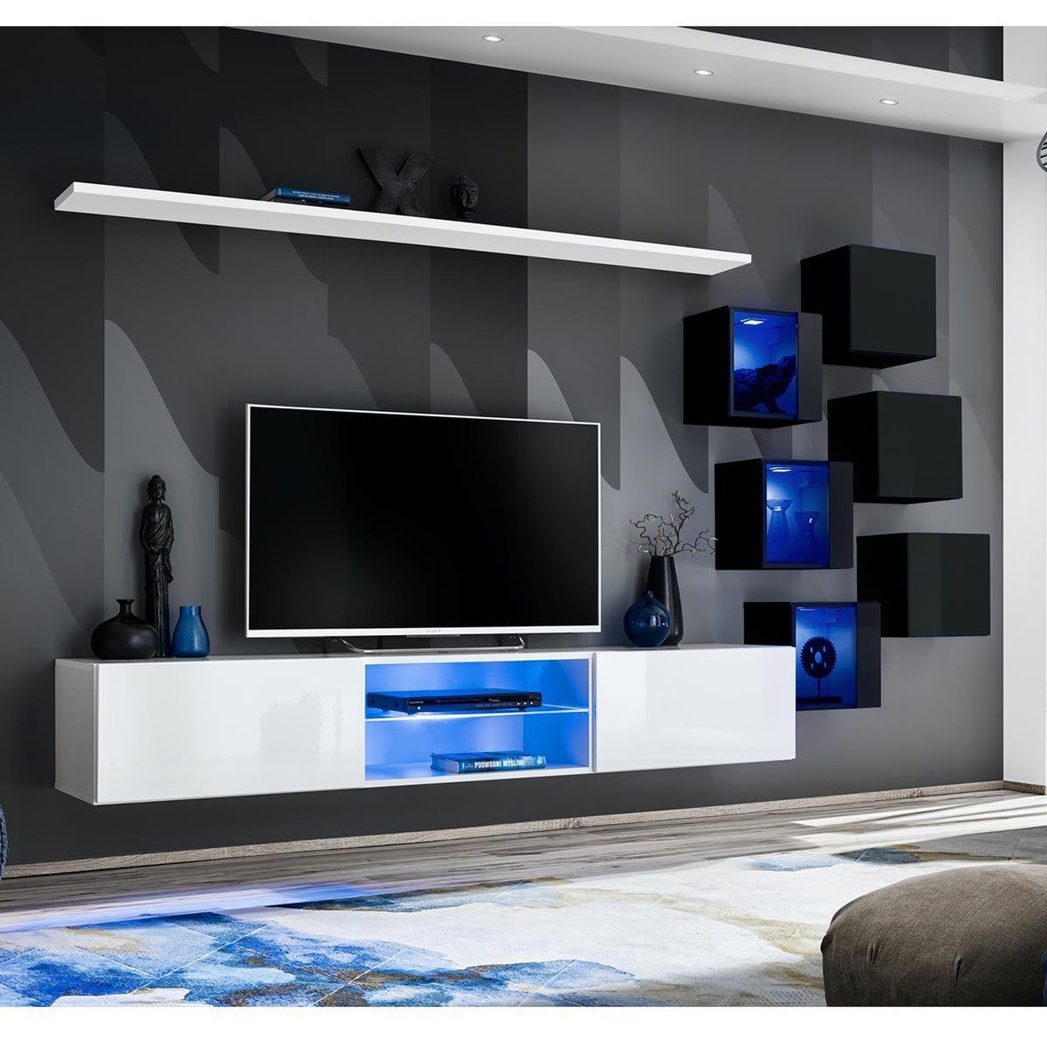 Paris Prix Ensemble meuble tv  switch xxi  260cm blanc & noir