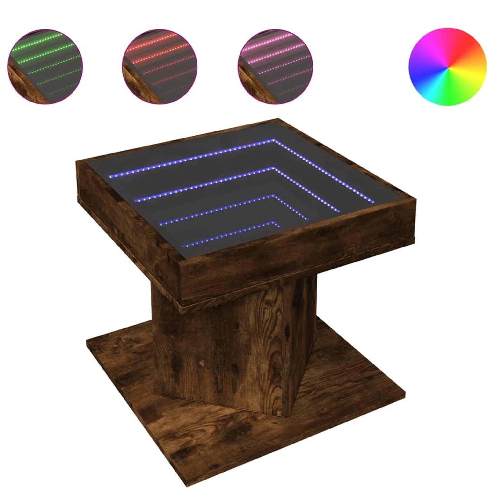 Voir la diapositive 2 : VIDAXL Table basse avec LED chene fume 50x50x45 cm bois d'ingenierie