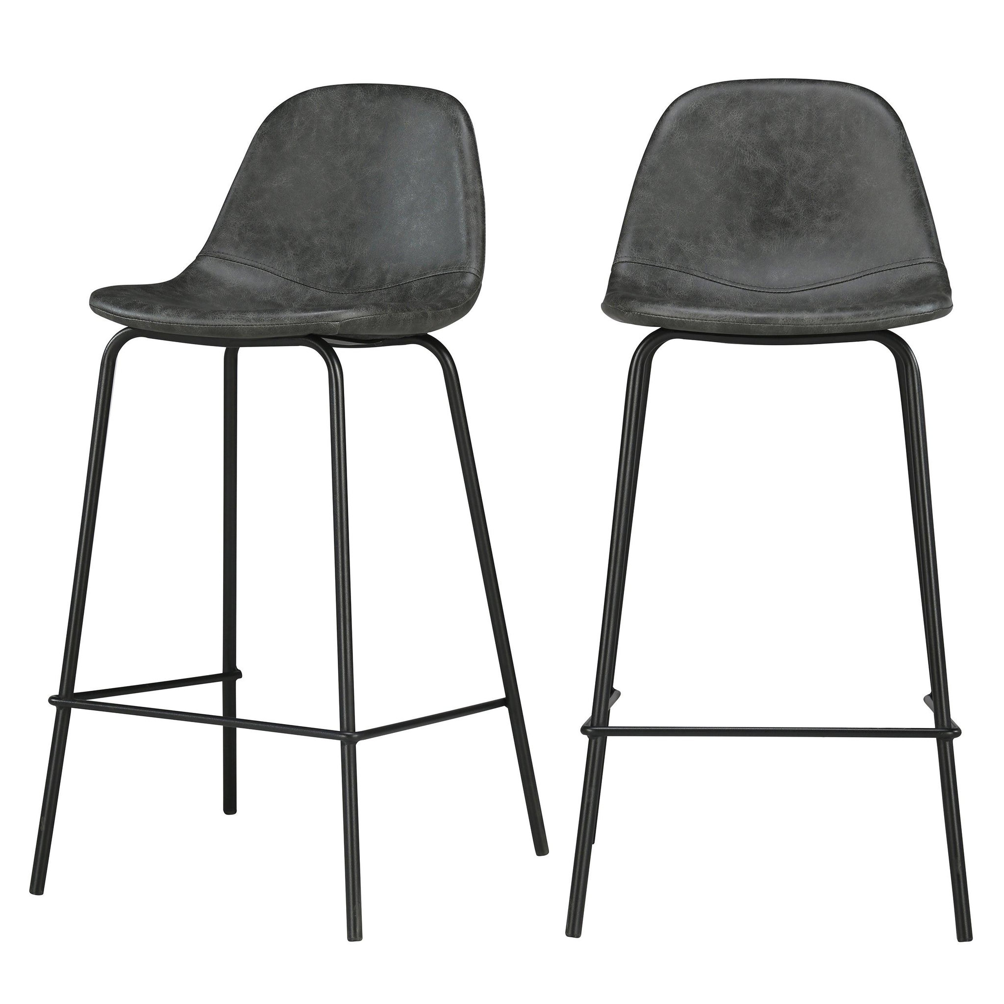 MAISON PAVANE Lot de 2 chaises pour îlot central 65 cm en cuir synthétique gris-henrik