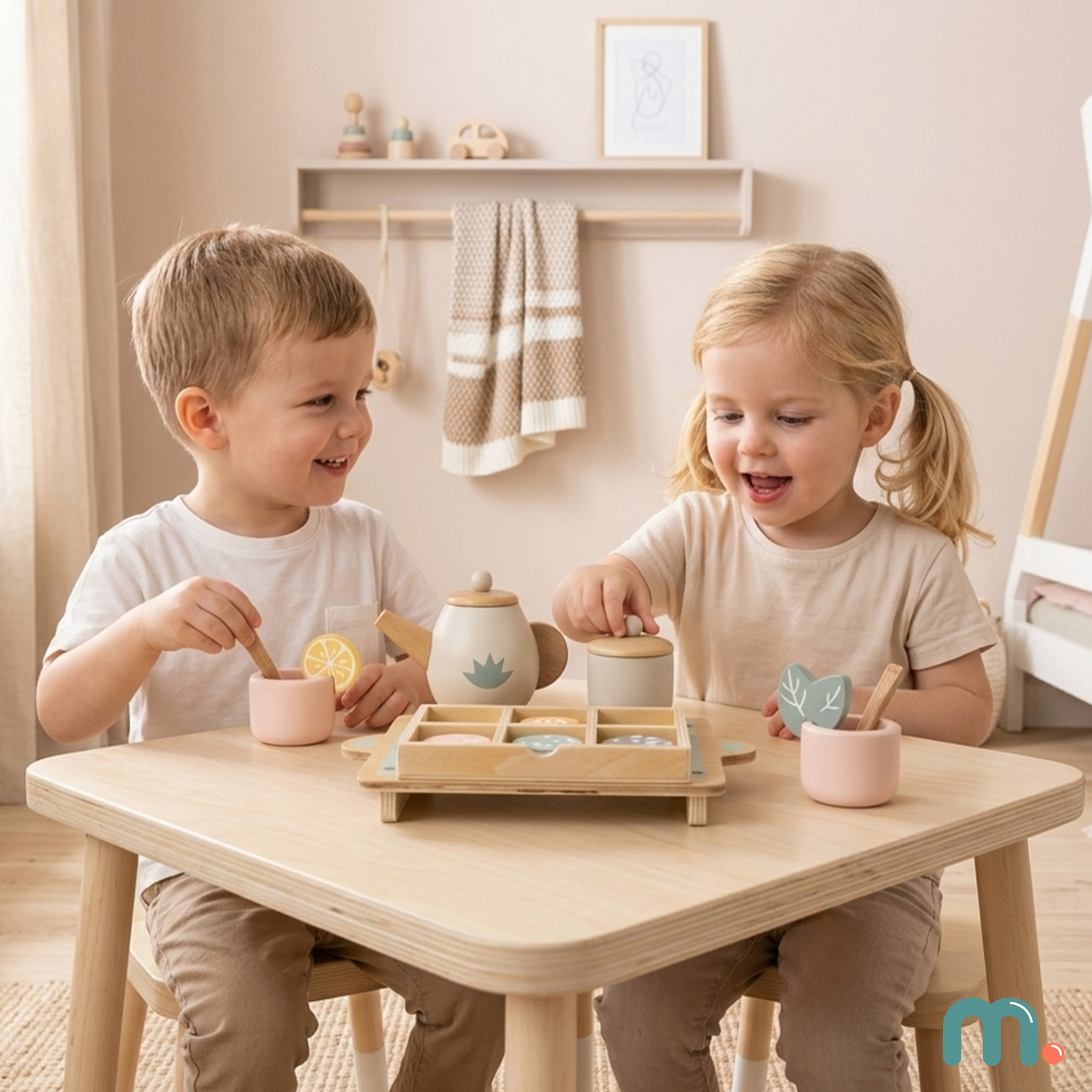 Voir la diapositive 2 : MAMABRUM Dinette 18 Pcs Service a The Bois Enfant Mamabrum Plateau Tiroir 22x16 cm 3 Ans