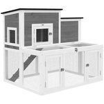PAWHUT Clapier niche haute double toit ouvrant rampe enclos 3 portes bois blanc gris