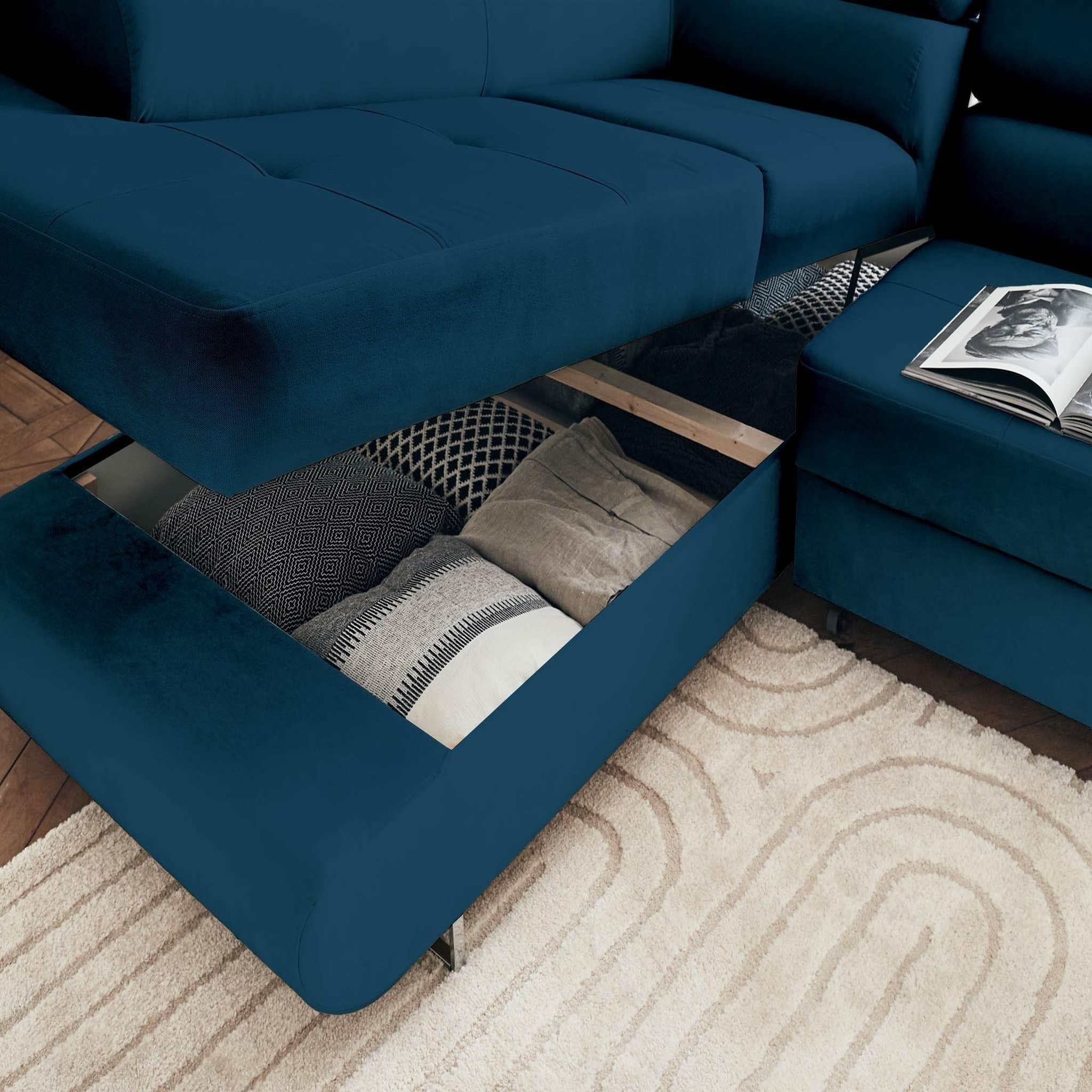 Voir la diapositive 3 : BEST MOBILIER Pablo - canapé d'angle gauche - 5 places - convertible avec coffre et têtières réglables - en velours