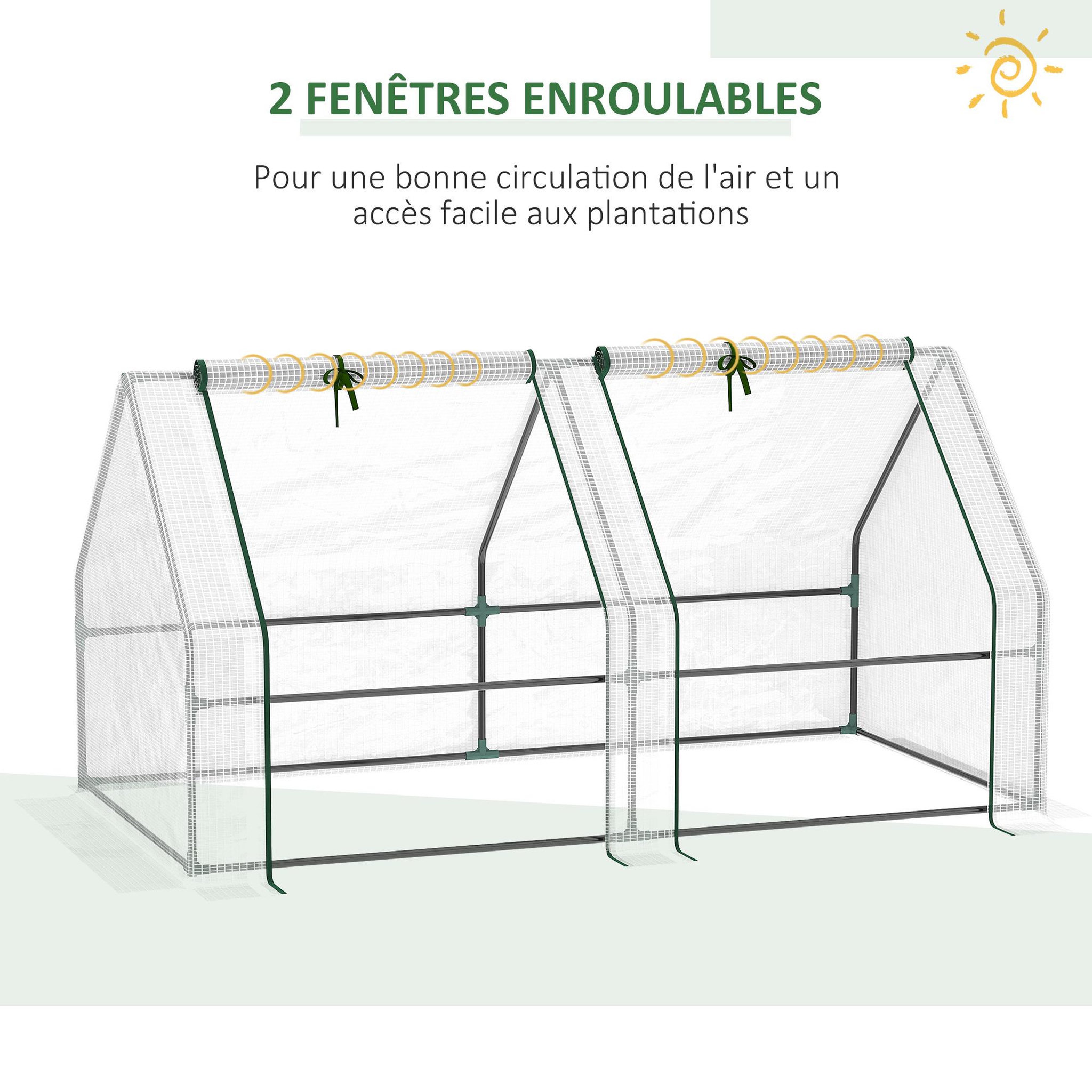 Voir la diapositive 4 : OUTSUNNY Serre de jardin tunnel 2,5l x 1l x 0,8h m grande porte zippée bâche pvc transparent métal époxy vert