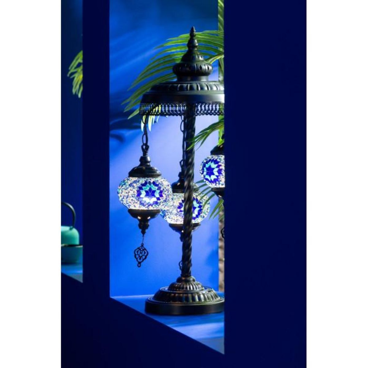 Paris Prix Lampe à Poser Mosaïque 3 Têtes  Neal  78cm Bleu