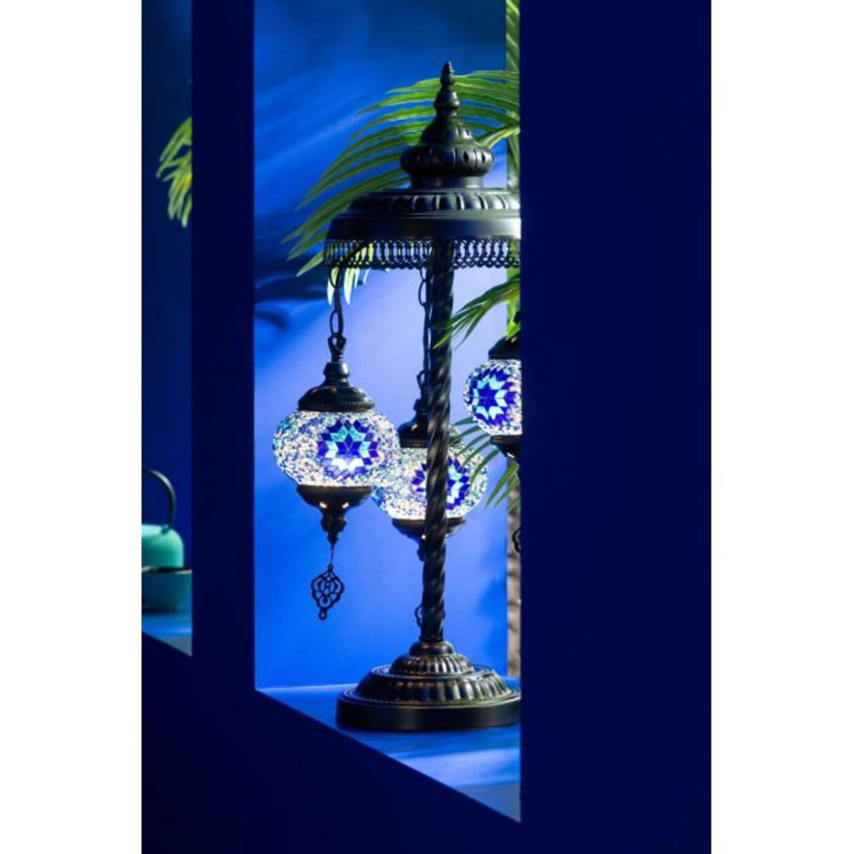 Paris Prix Lampe à Poser Mosaïque 3 Têtes  Neal  78cm Bleu