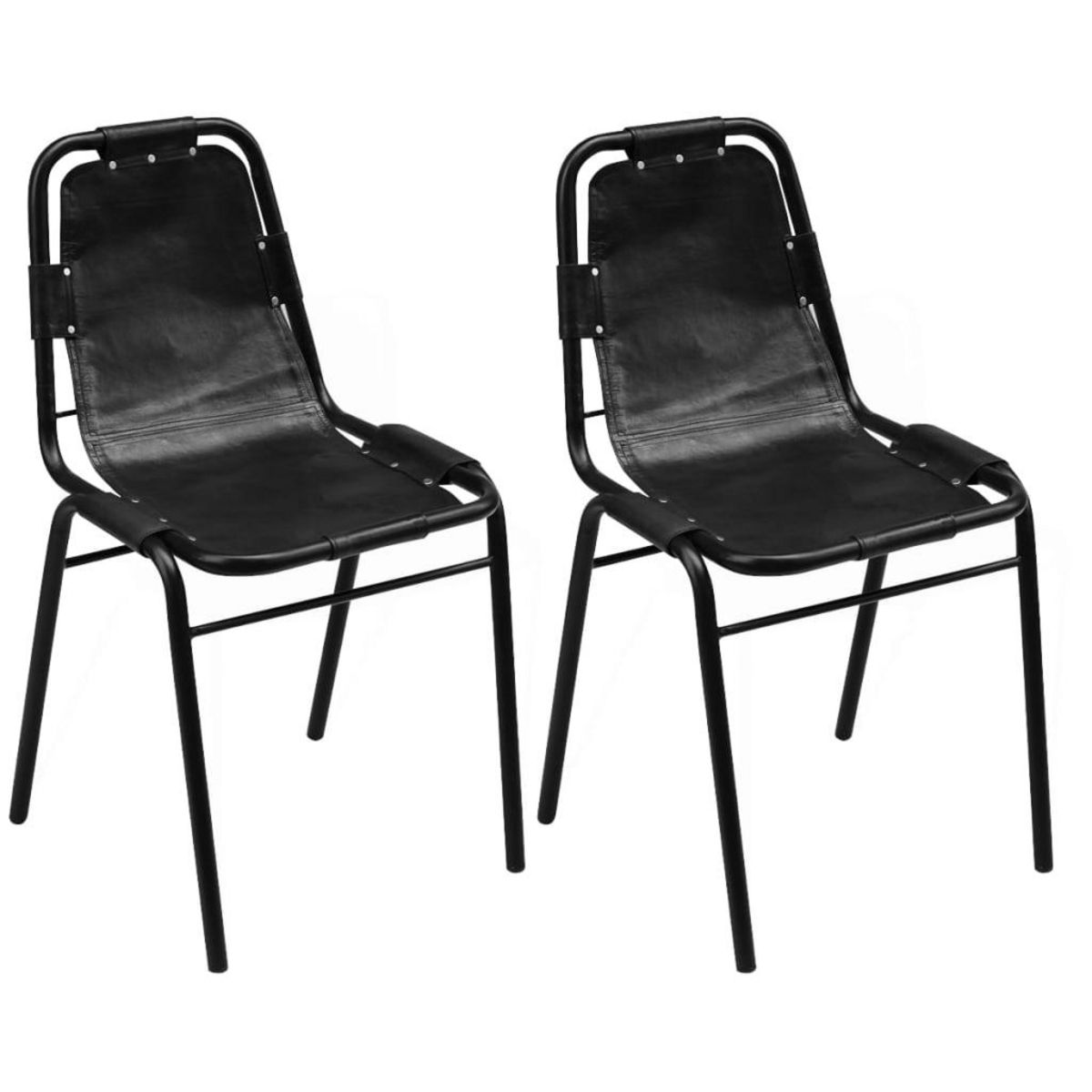 VIDAXL Chaises a manger lot de 2 noir cuir veritable