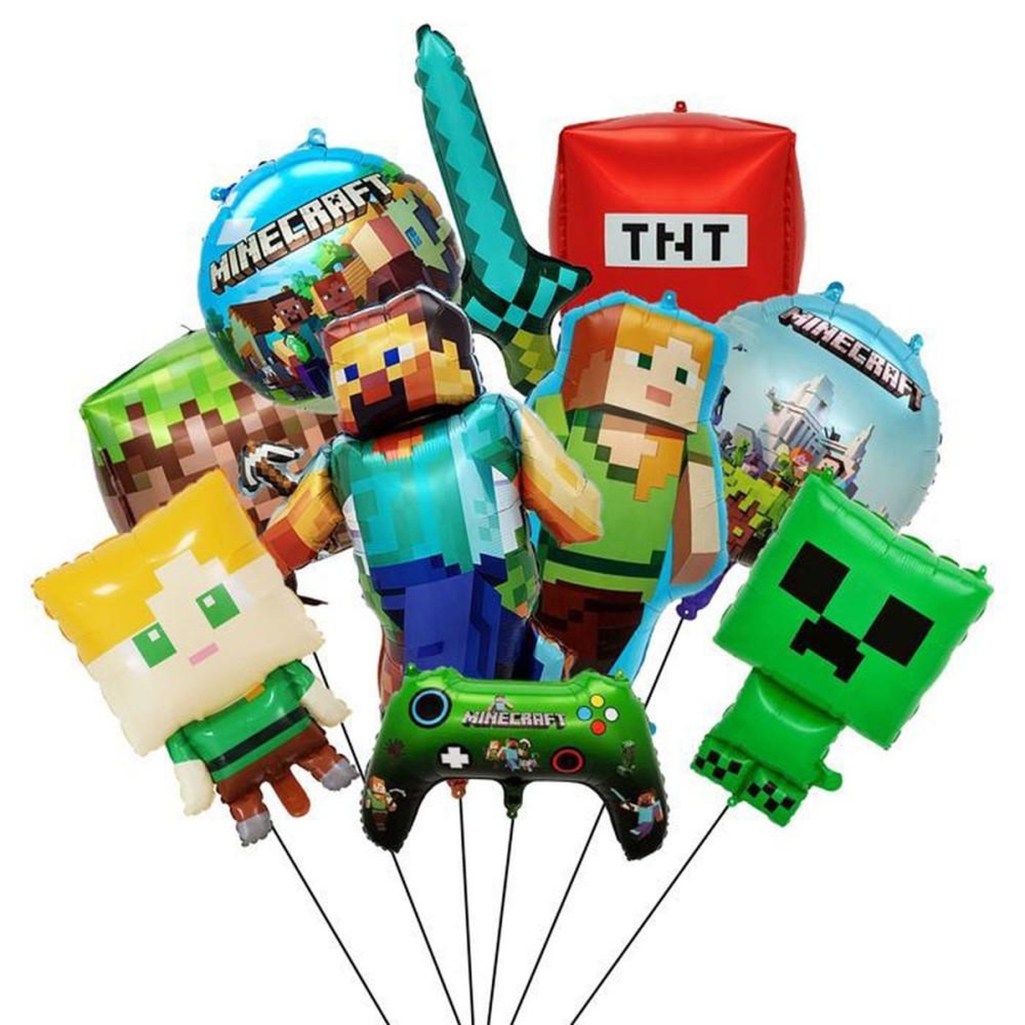 Décorations de ballons Minecraft, lot de 10 pièces pixel personnages, TNT et manette, pour anniversaire et fête enfant
