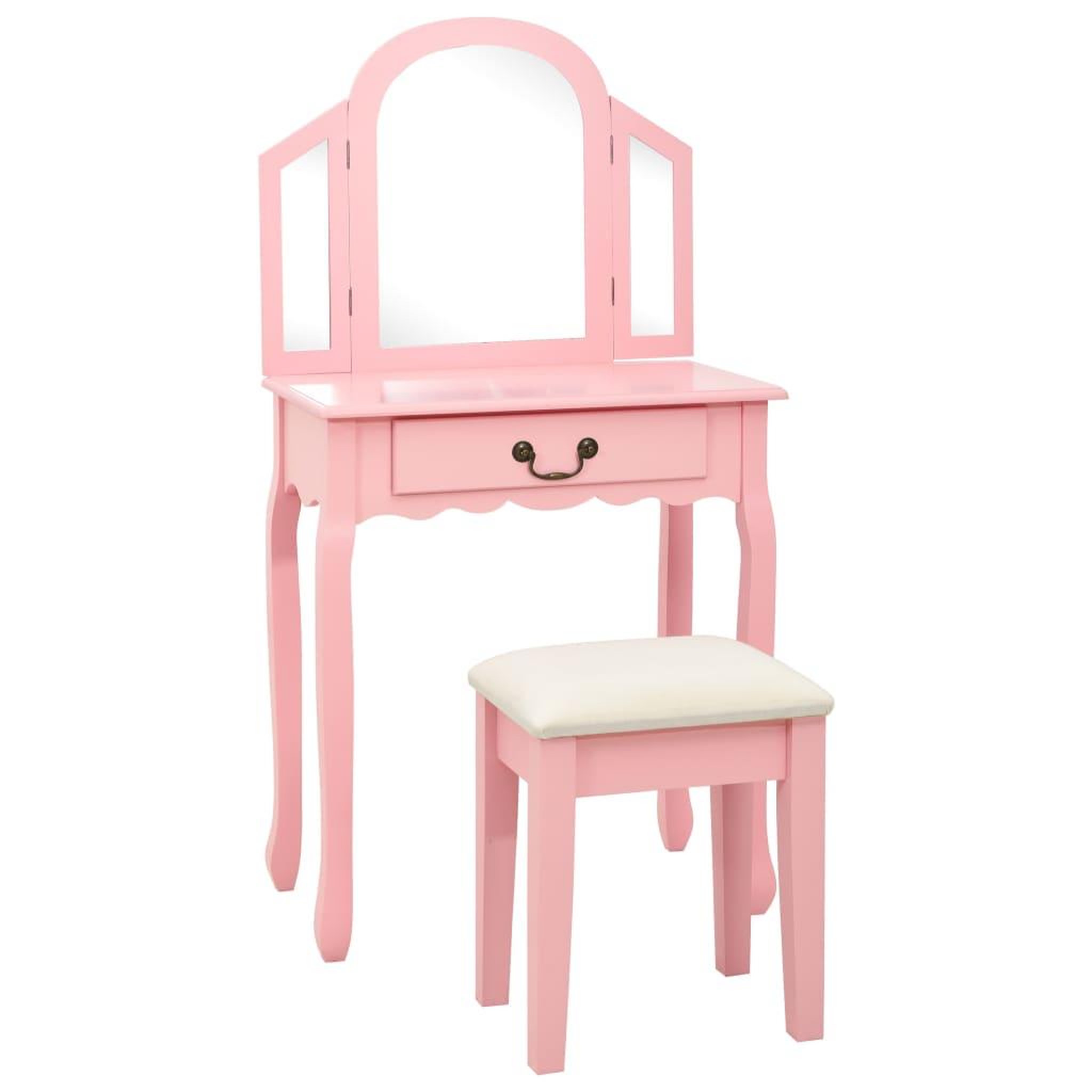 Voir la diapositive 1 : VIDAXL Coiffeuse et tabouret Rose 65x36x128 cm Bois de paulownia MDF