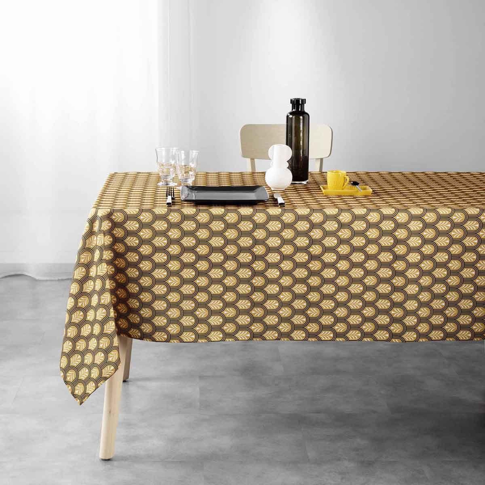 Voir la diapositive 3 : Douceur d'Intérieur Nappe imprimée  manuella  145x240cm jaune