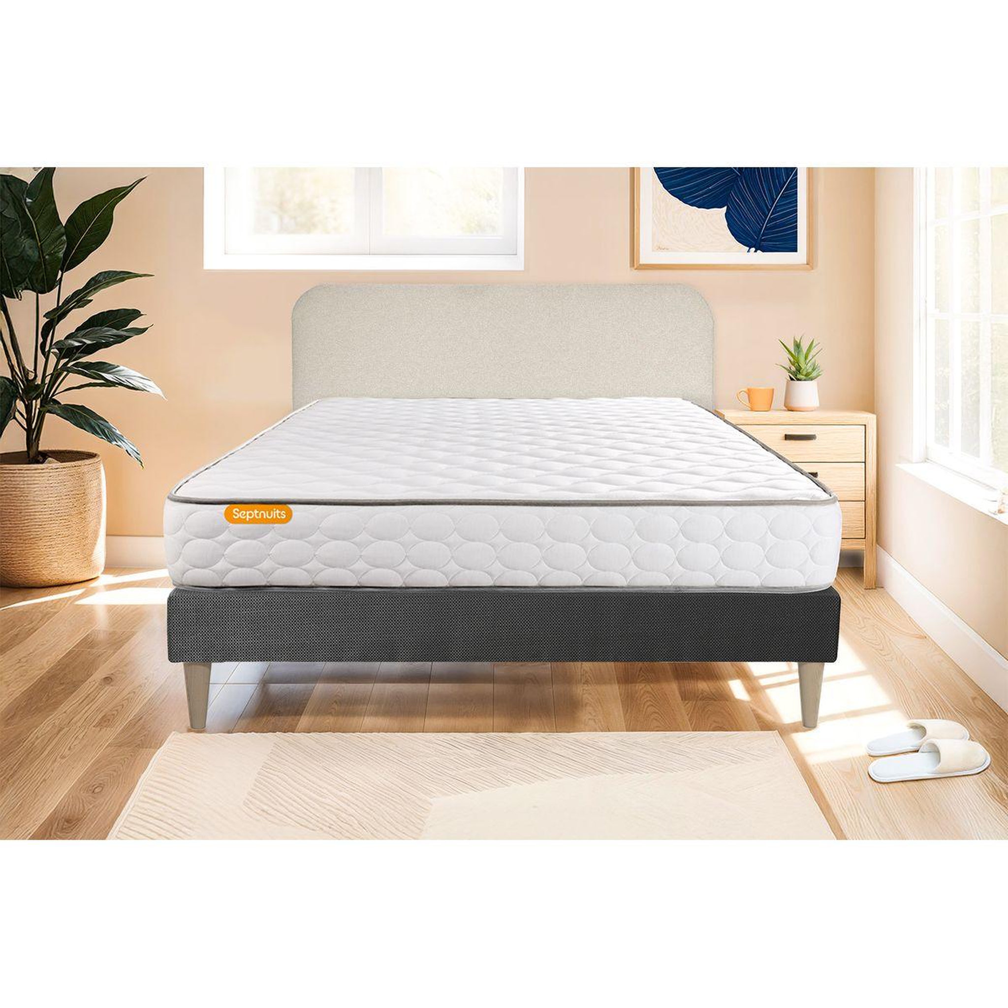 Voir la diapositive 2 : SEPTNUITS Ensemble matelas Mémoire de forme + sommier gris Memo