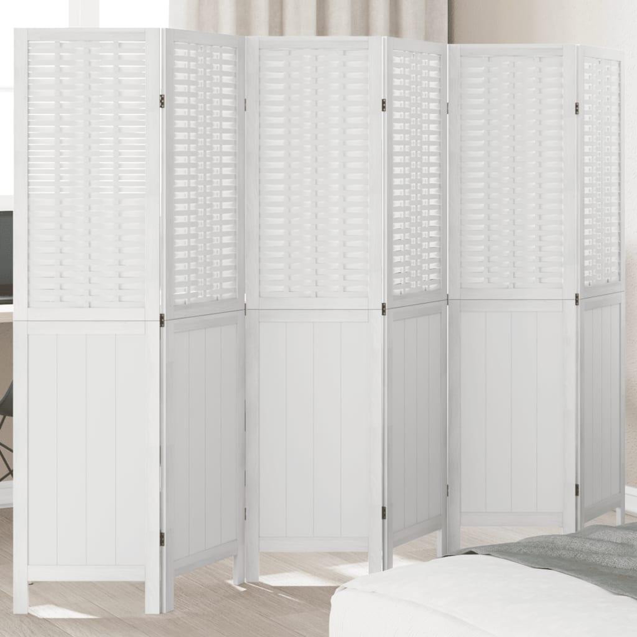 VIDAXL Cloison de separation 6 panneaux blanc bois de paulownia massif