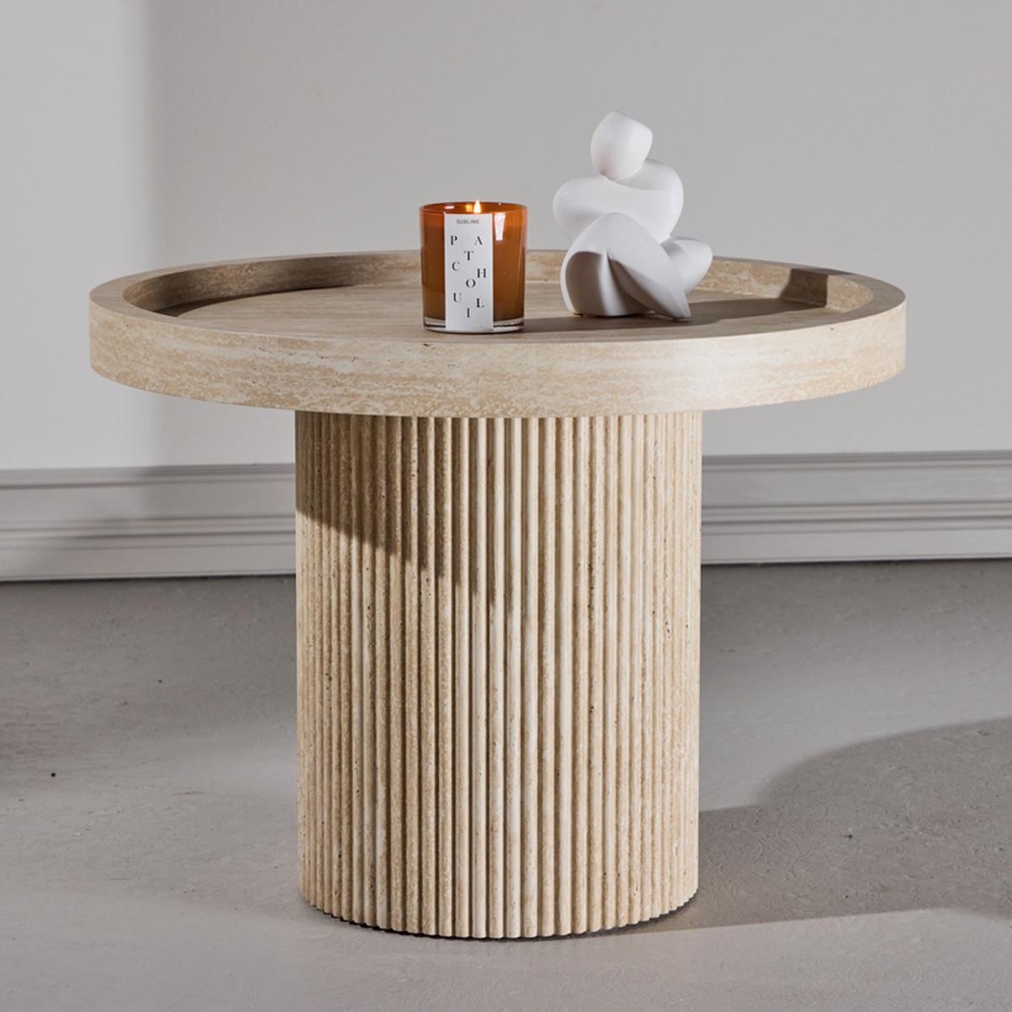 Voir la diapositive 2 : Paris Prix Table basse effet travertin  krille  60cm beige