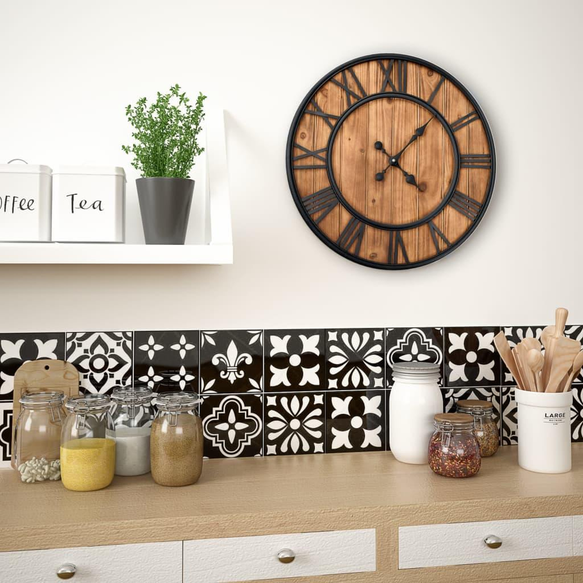 Voir la diapositive 2 : VIDAXL Horloge murale vintage a quartz bois et metal 60 cm xxl