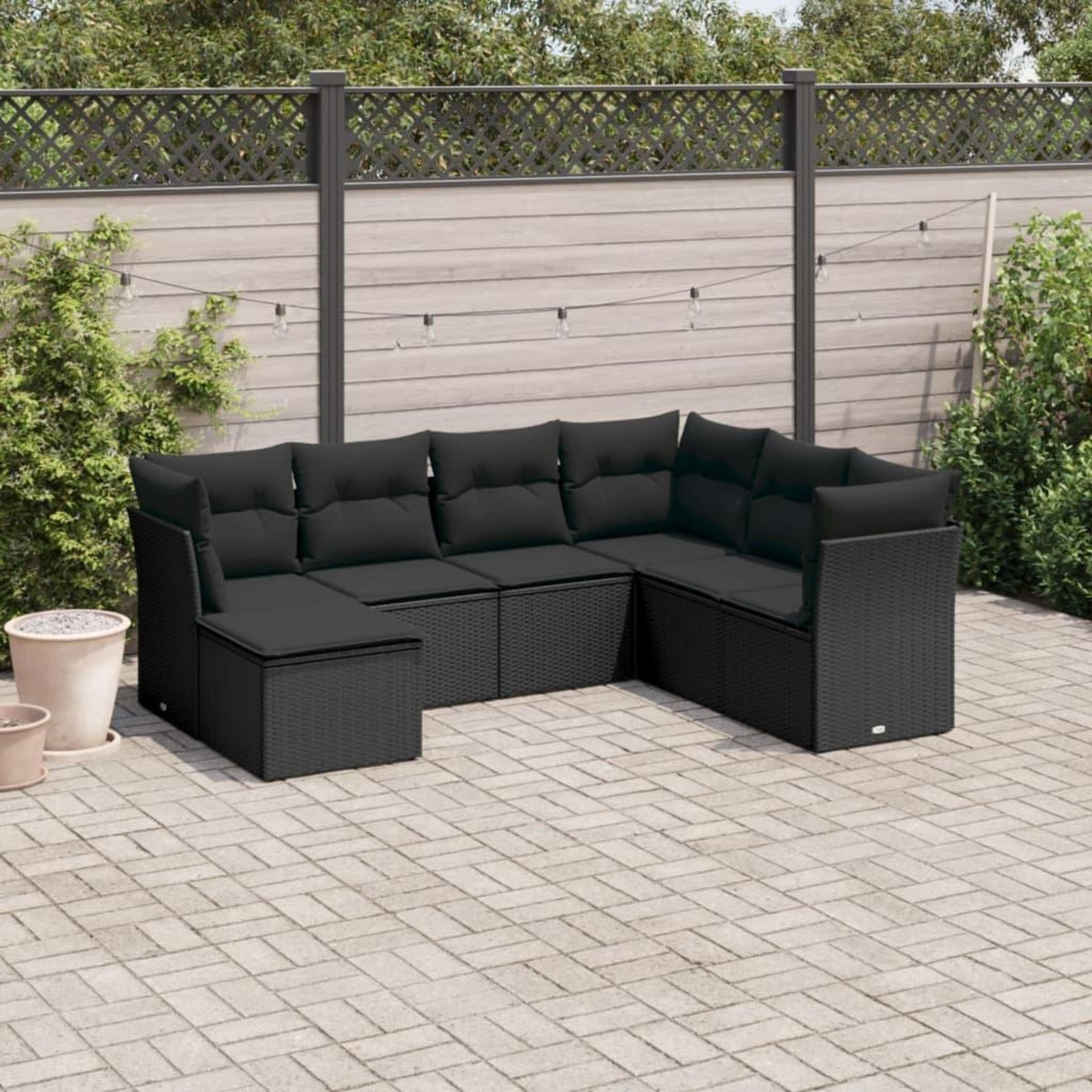 VIDAXL Salon de jardin 7 pcs avec coussins noir resine tressee