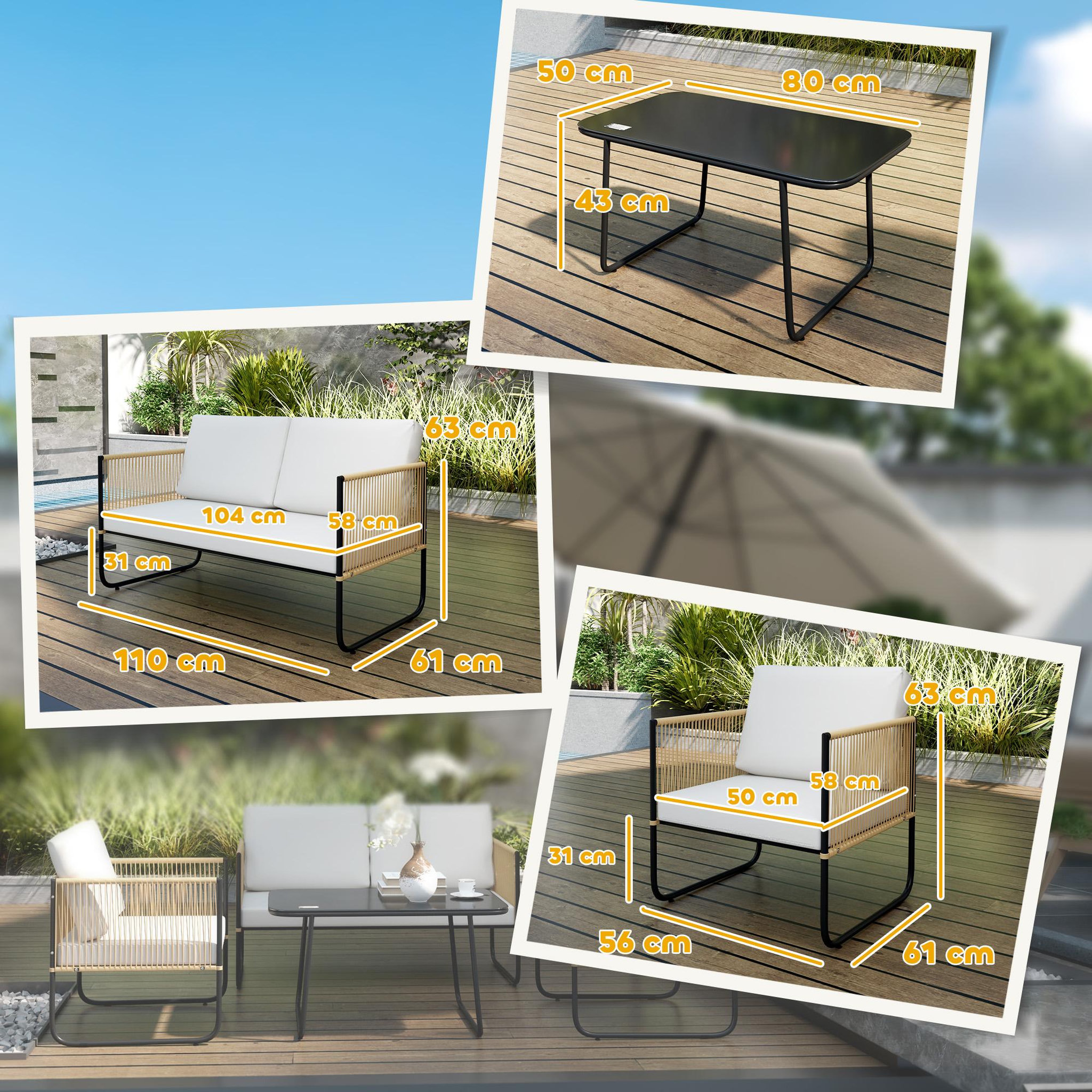 Voir la diapositive 3 : OUTSUNNY Salon de jardin 4 personnes 4 pièces style colonial acier noir résine filaire naturel