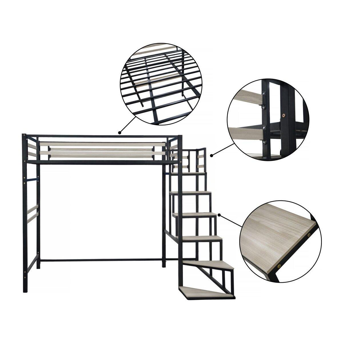 Habitat et Jardin Lit mezzanine en métal avec escalier  LENA  - 140 x 190 cm - Noir