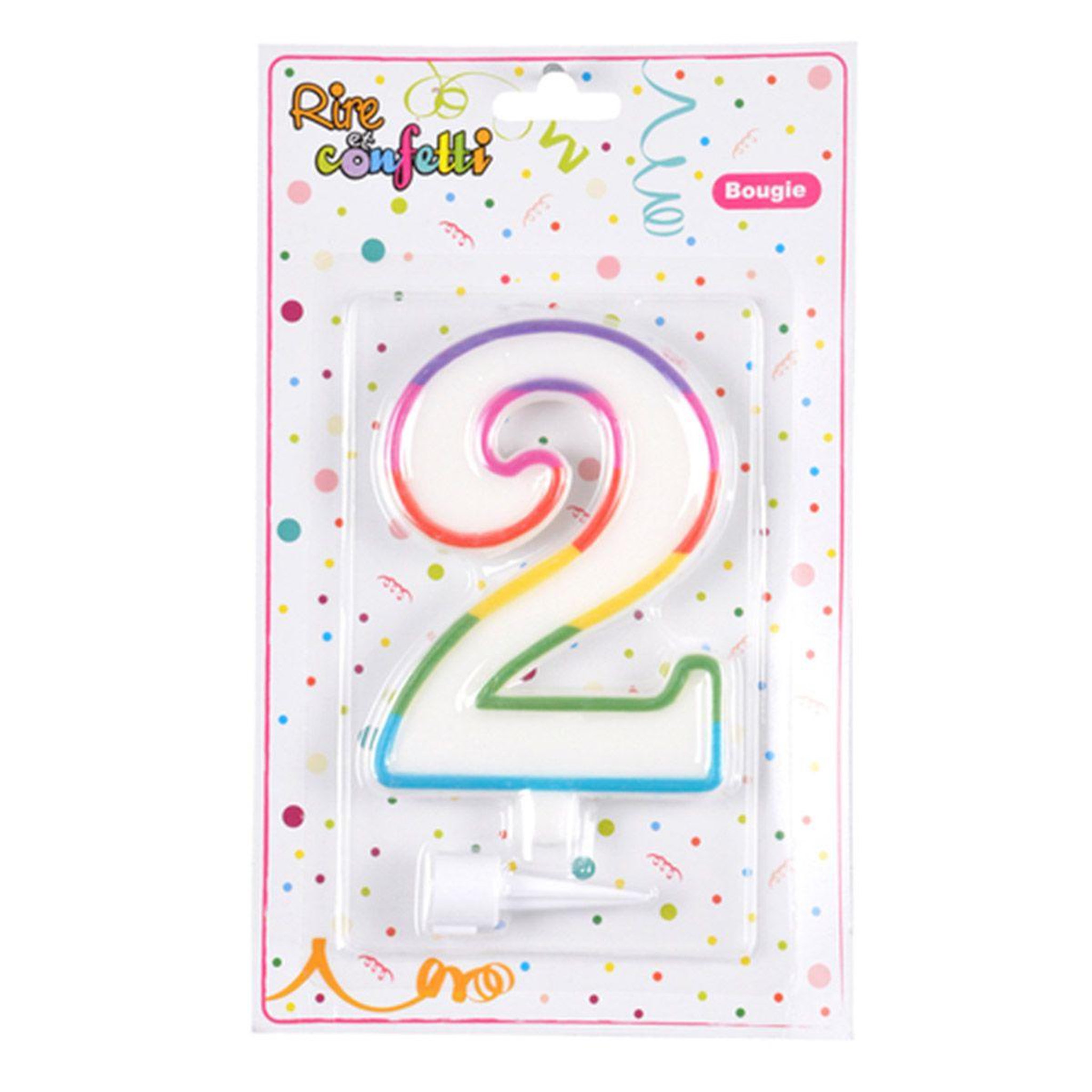 Voir la diapositive 3 : HOMEA Bougie d'Anniversaire  Chiffre 2  10cm Multicolore