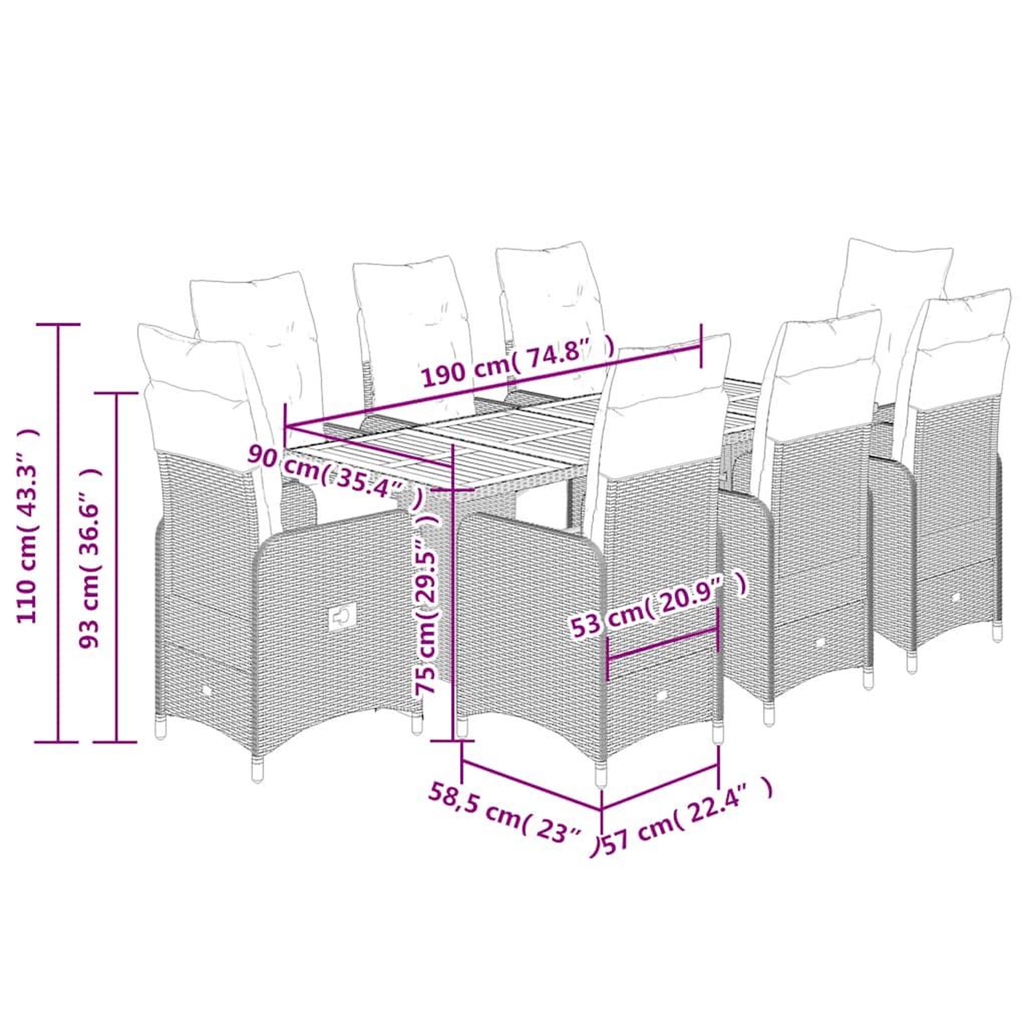 Voir la diapositive 6 : VIDAXL Ensemble de bistro de jardin 9 pcs coussins noir poly rotin
