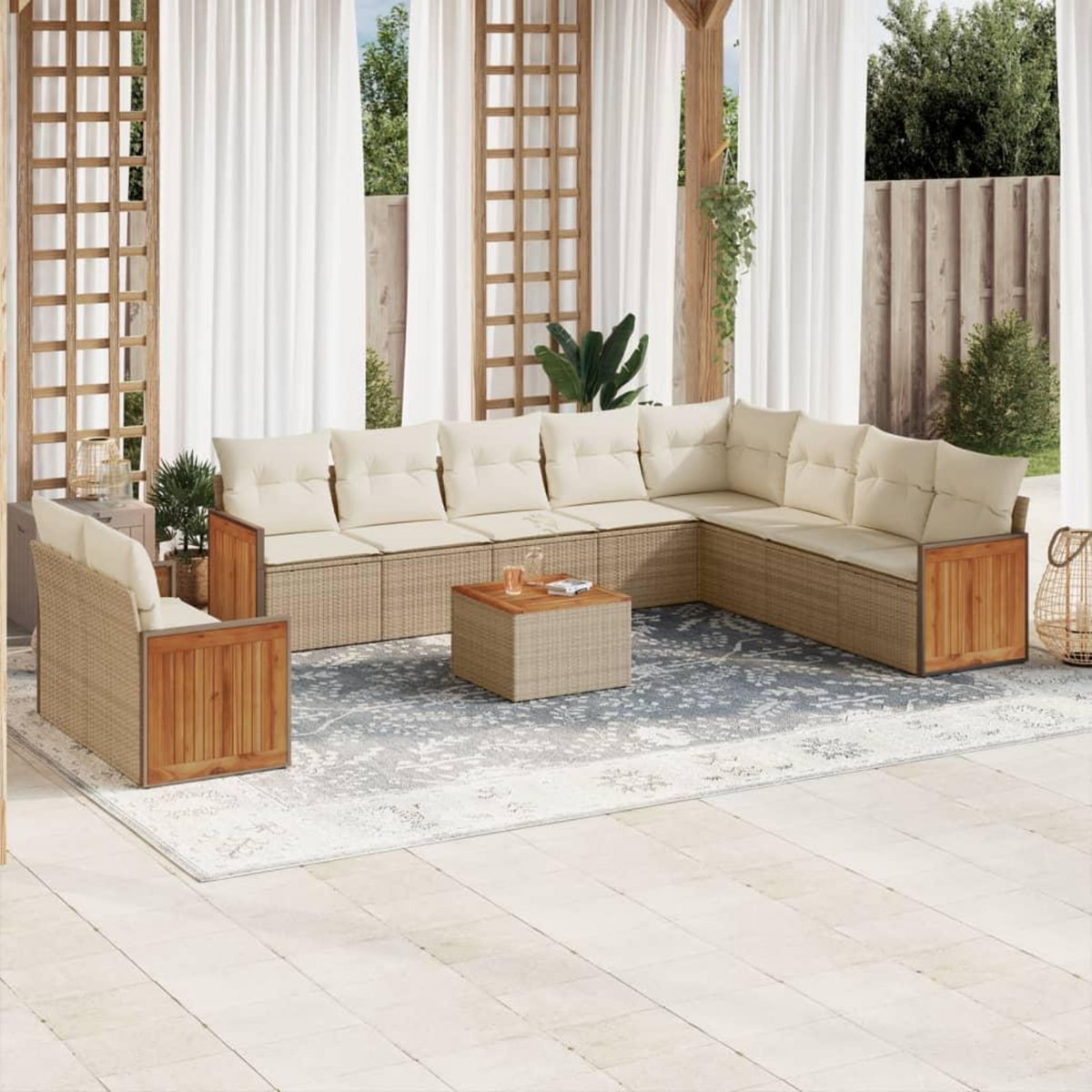 VIDAXL Salon de jardin 11 pcs avec coussins beige resine tressee