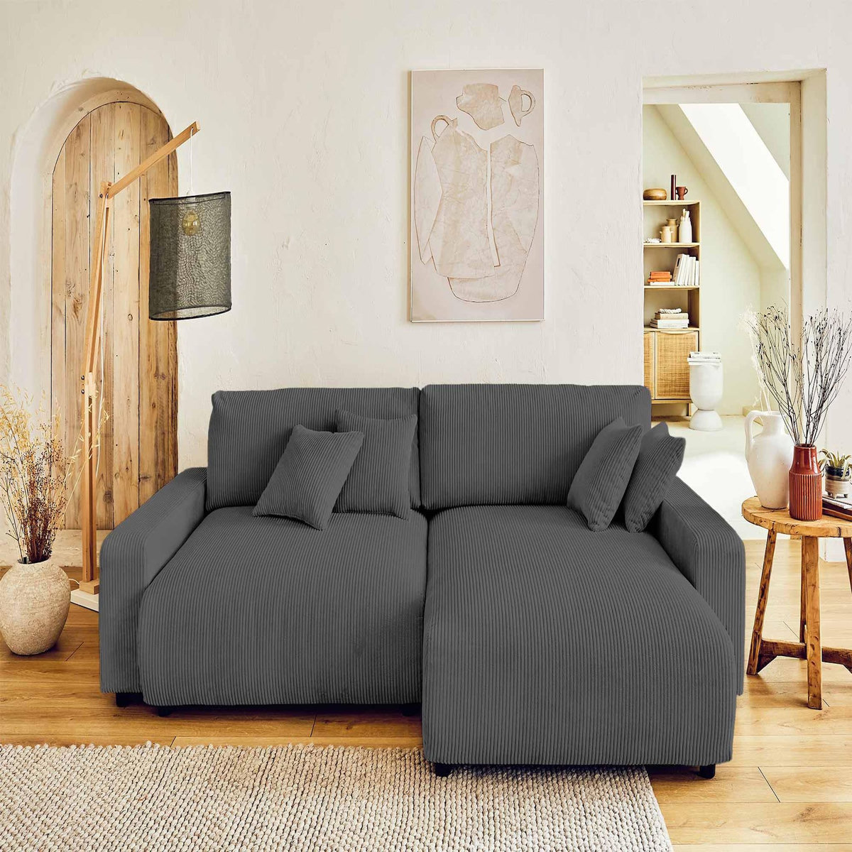 LISA DESIGN Pivoine - canapé d'angle réversible - 4 places - convertible avec coffre - en velours côtelé