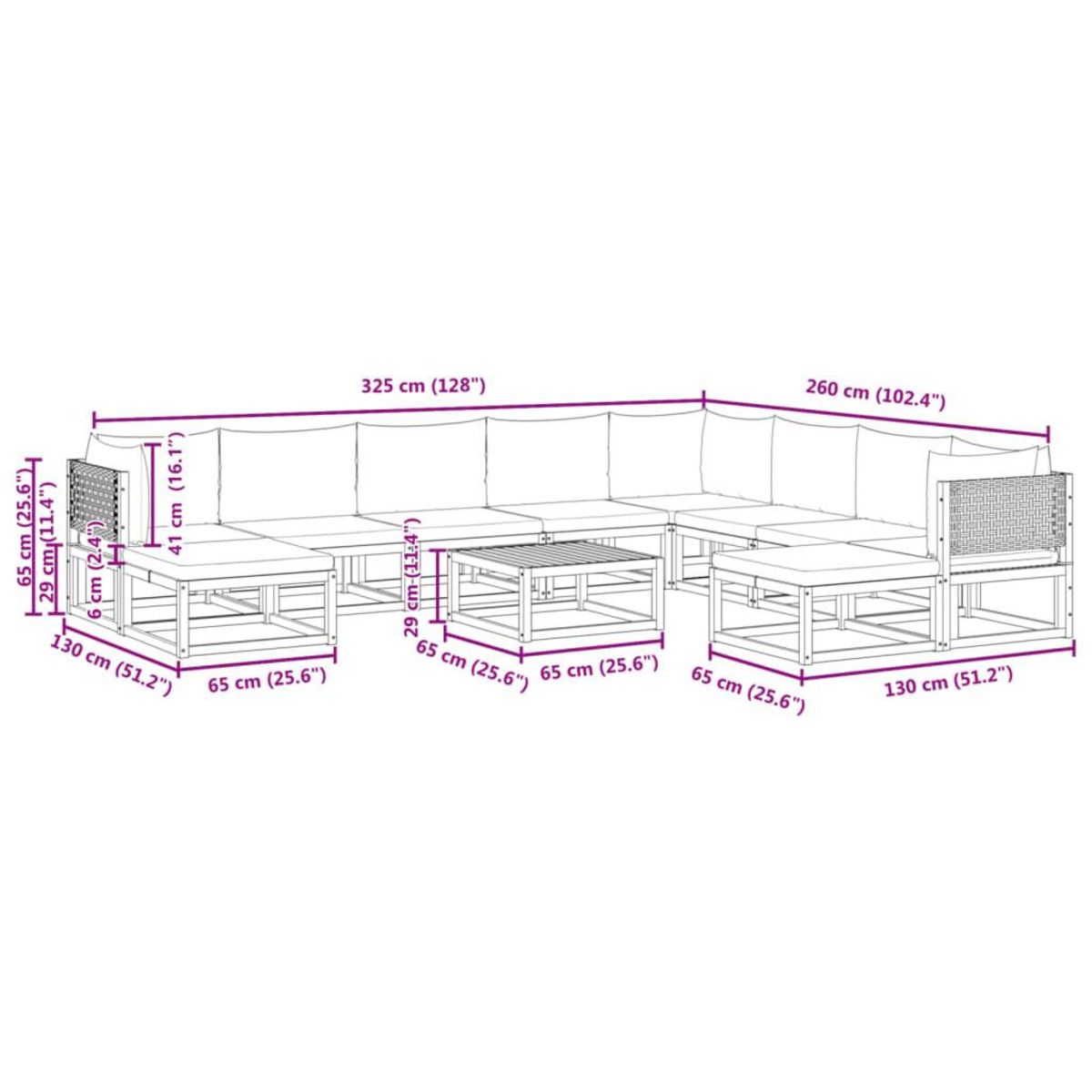 VIDAXL Salon de jardin avec coussins 11 pcs bois massif d'acacia