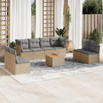 VIDAXL Salon de jardin avec coussins 9pcs melange beige resine tressee