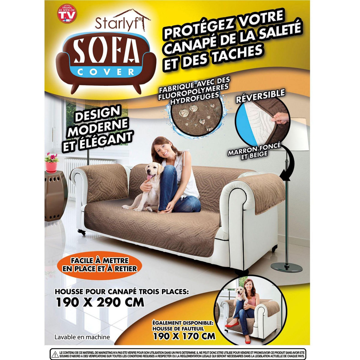 STARLYF SOFA COVER Housse de protection réversible pour canapé 2 places