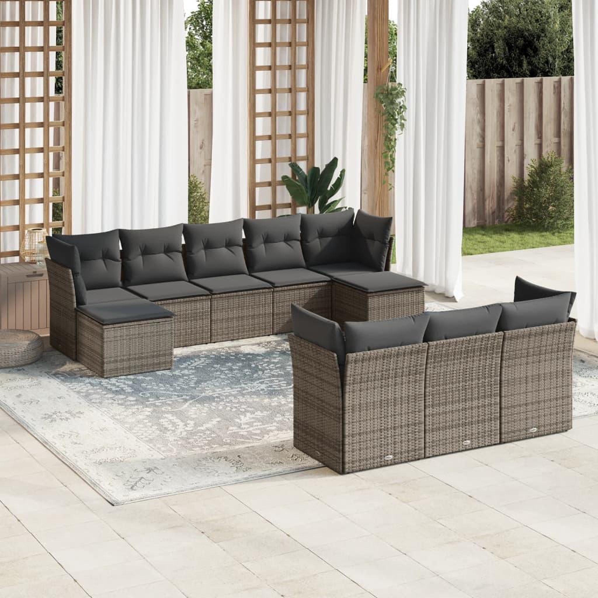 VIDAXL Salon de jardin avec coussins 10 pcs gris resine tressee