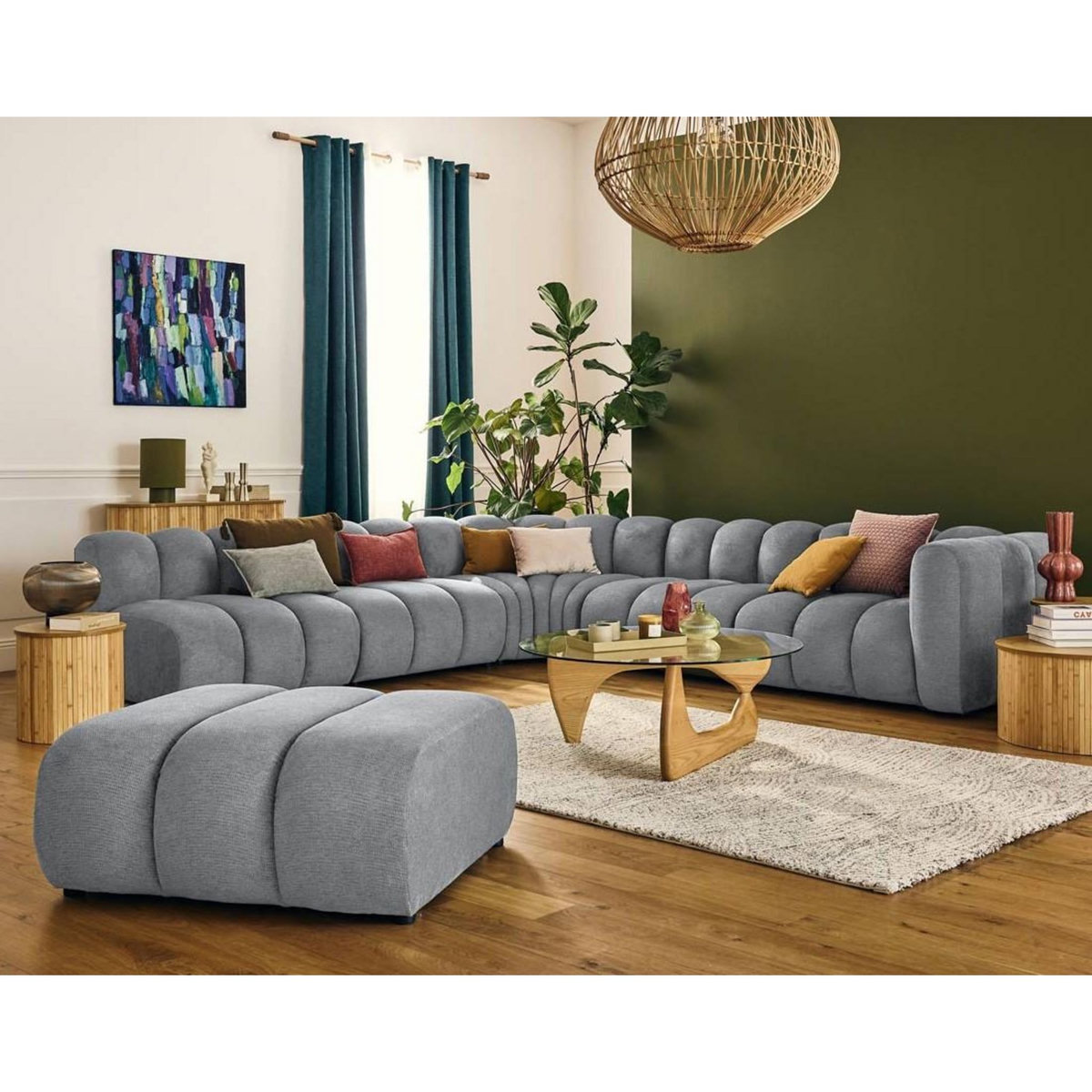 LISA DESIGN Debbie - canapé modulable d'angle gauche 5 places en tissu texturé