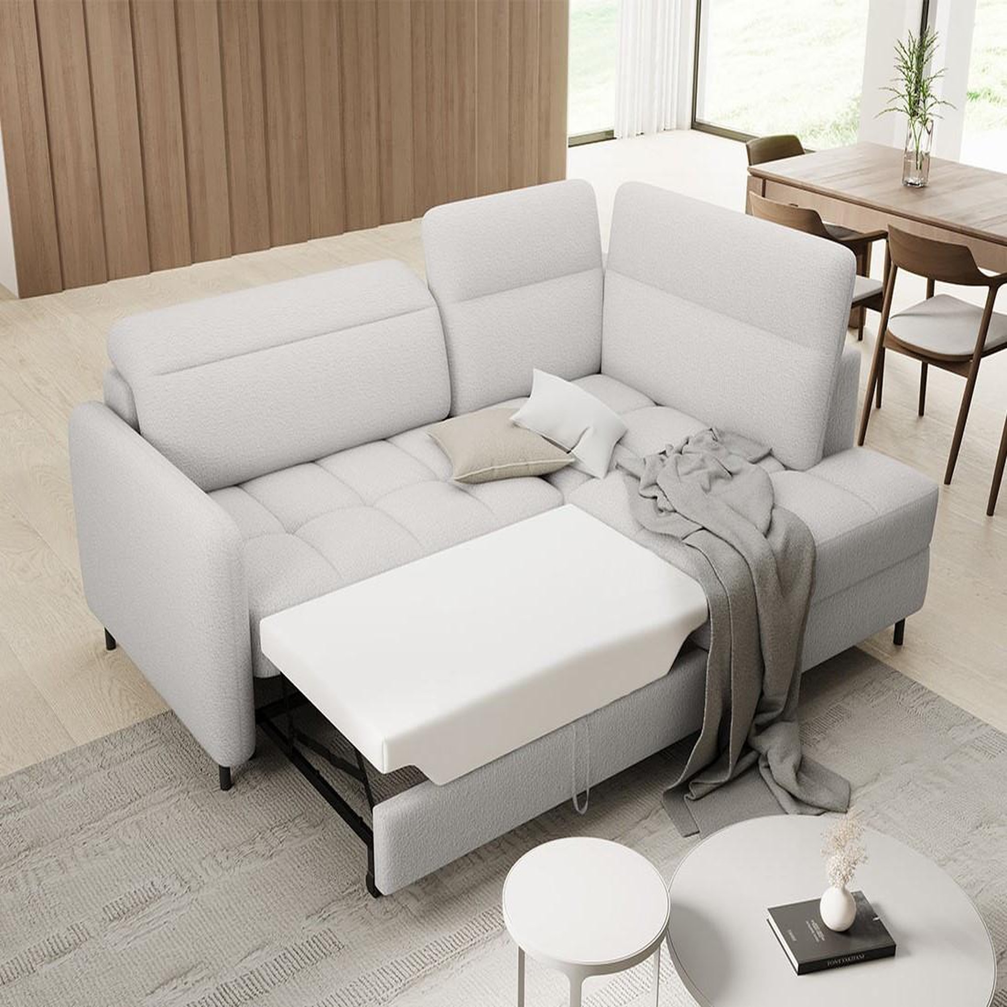 Voir la diapositive 3 : BEST MOBILIER Kalibo - canapé d'angle droit - 5 places - convertible avec coffre et têtières - en tissu bouclette
