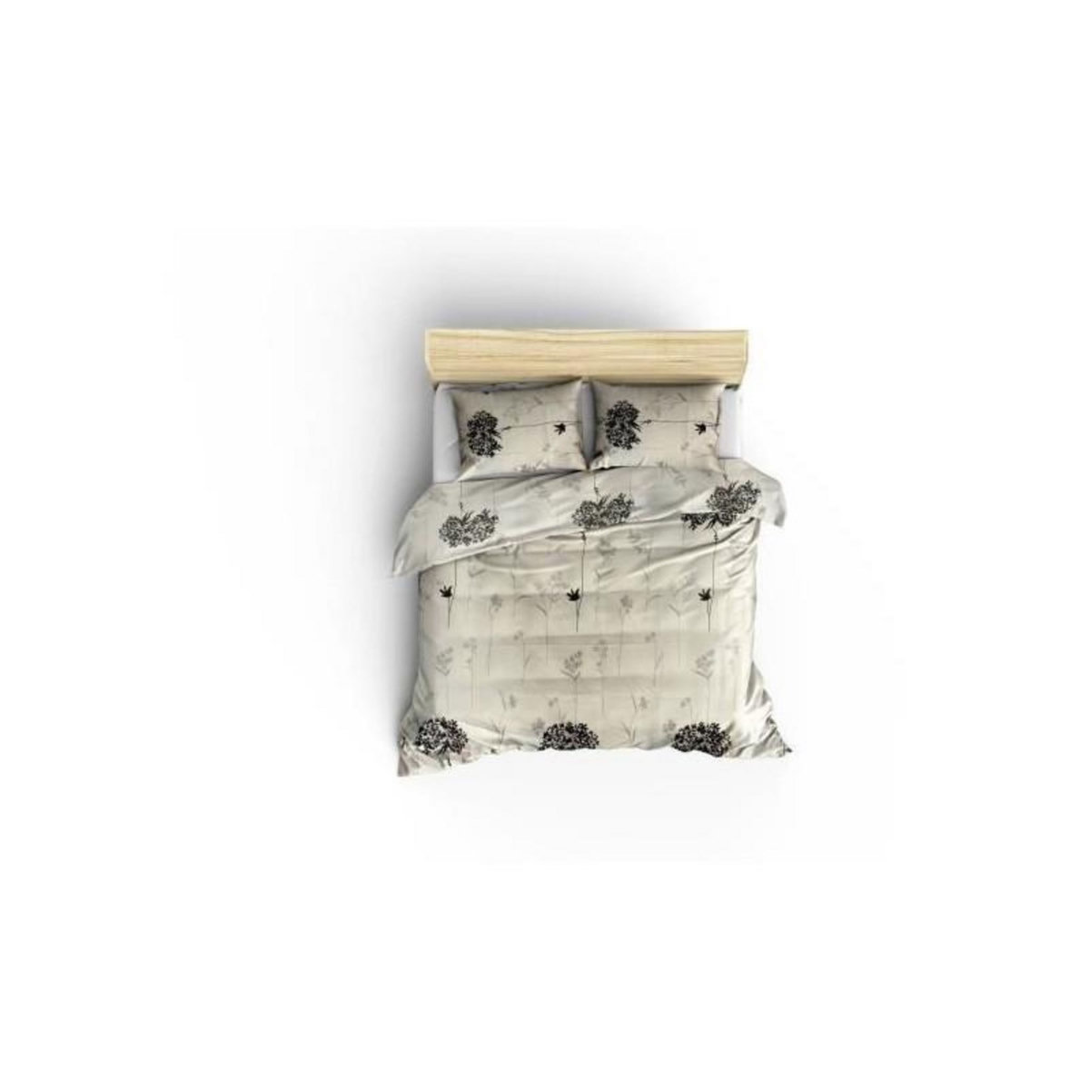 GENERIQUE Parure de lit - 1 housse de couette 220 x 240 cm + 2 taies d'oreiller 60 x 60 cm - 65% coton, 35% polyester - Beige