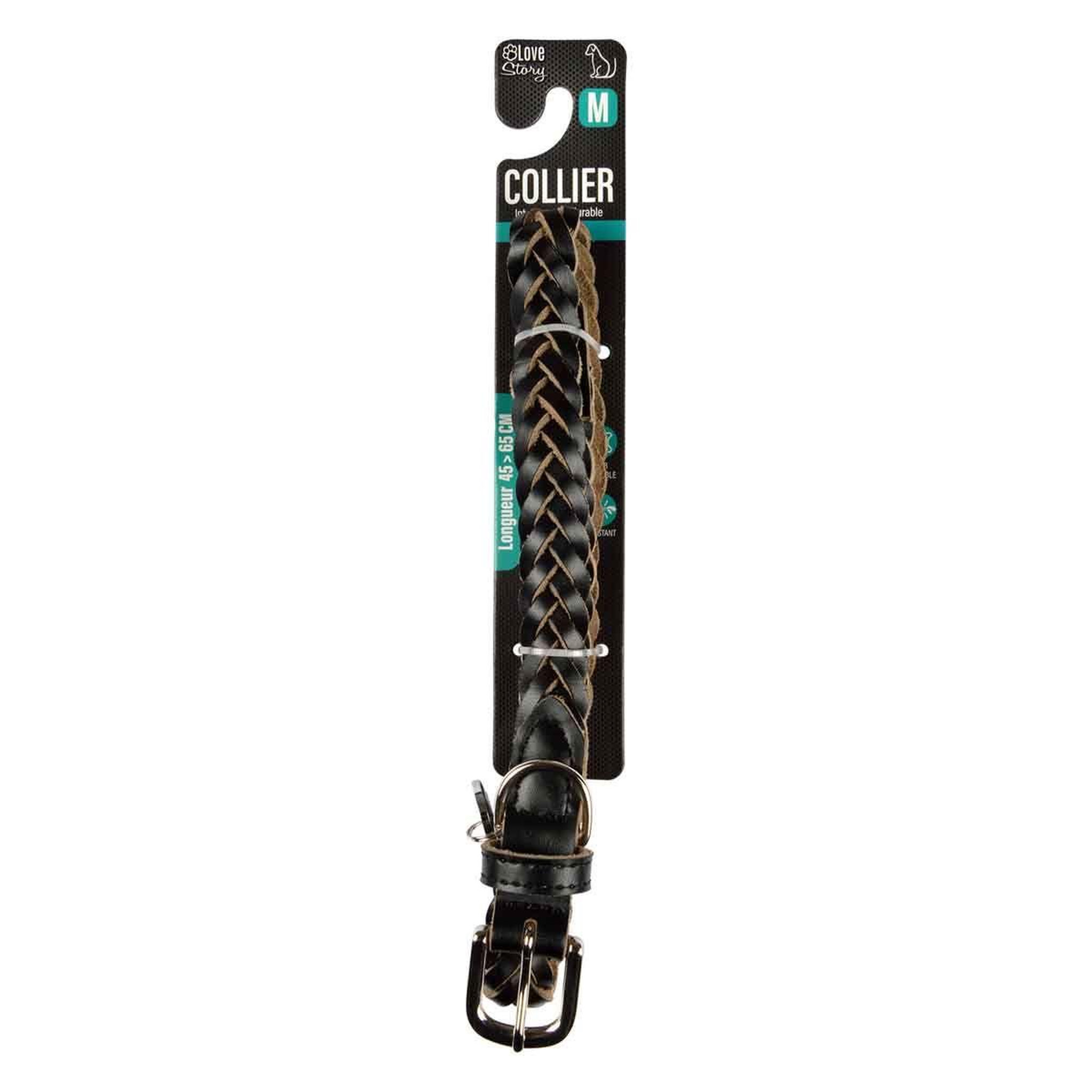 Voir la diapositive 5 : LOVE STORY Collier pour chien réglable  tressé  45-65cm noir