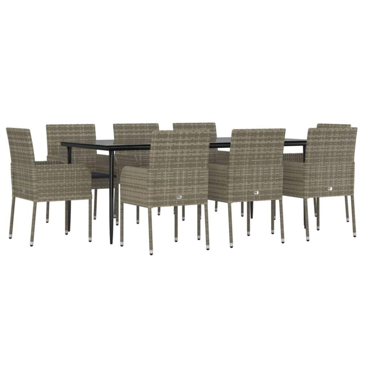 VIDAXL Ensemble a manger de jardin 9pcs et coussins noir et gris