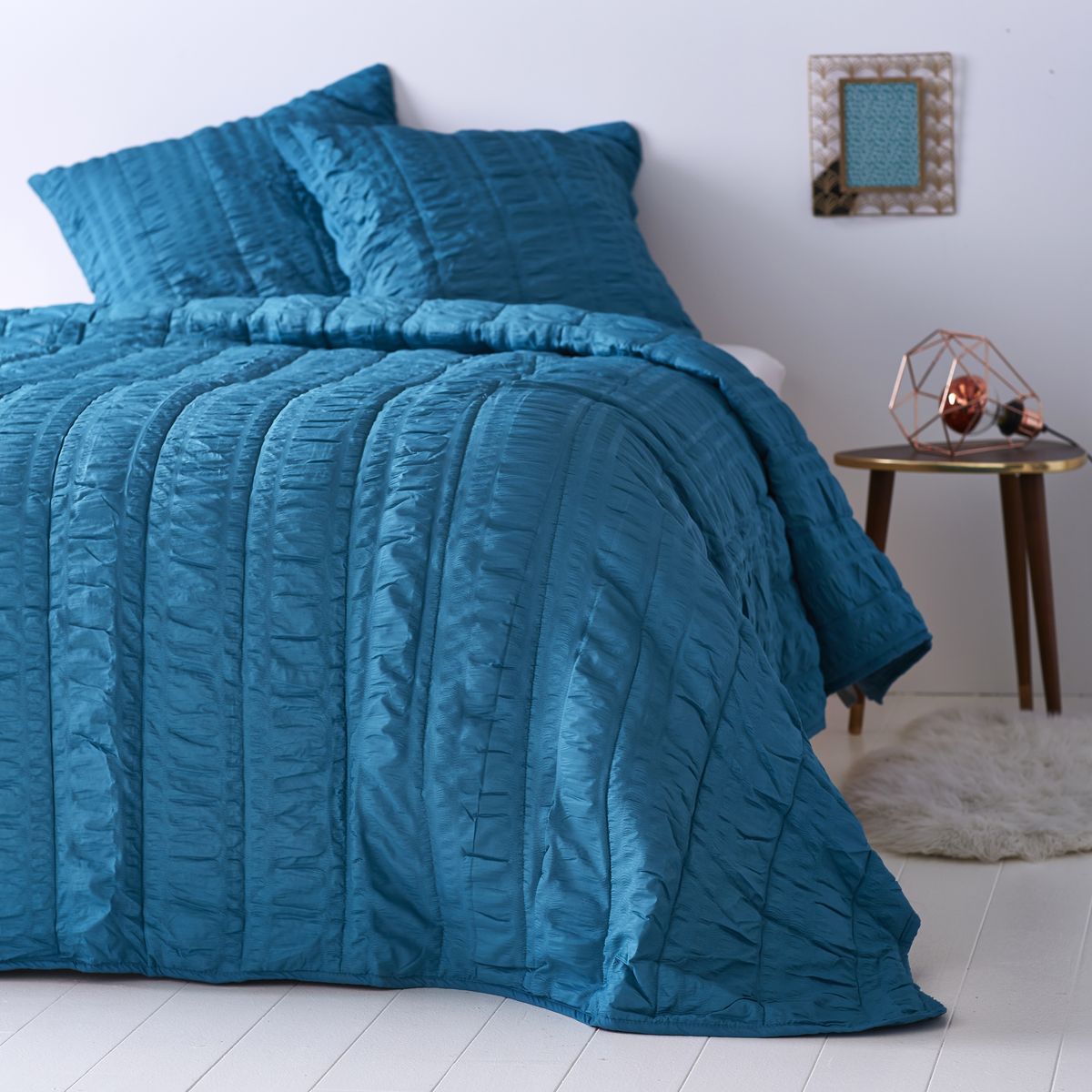 ACTUEL Boutis, couvre-lit matelassé + taie(s) en polyester effet froissé brillant 