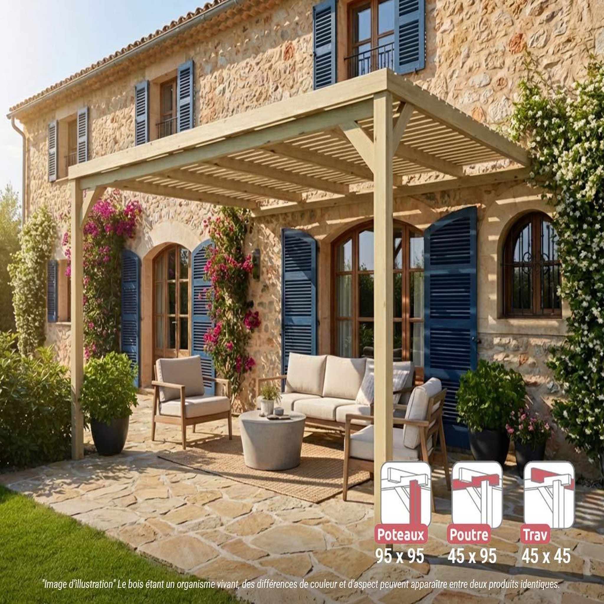 JARDIDECO Pergola adossée en bois montpellier 420 x 300 cm - maderland