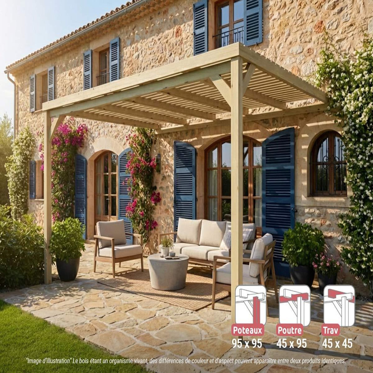 JARDIDECO Pergola adossée en bois Montpellier 400 x 300 cm - Maderland