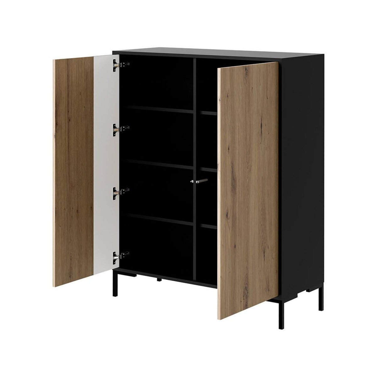 BEST MOBILIER Cambridge - buffet haut - effet bois et noir - 2 portes - 129 cm
