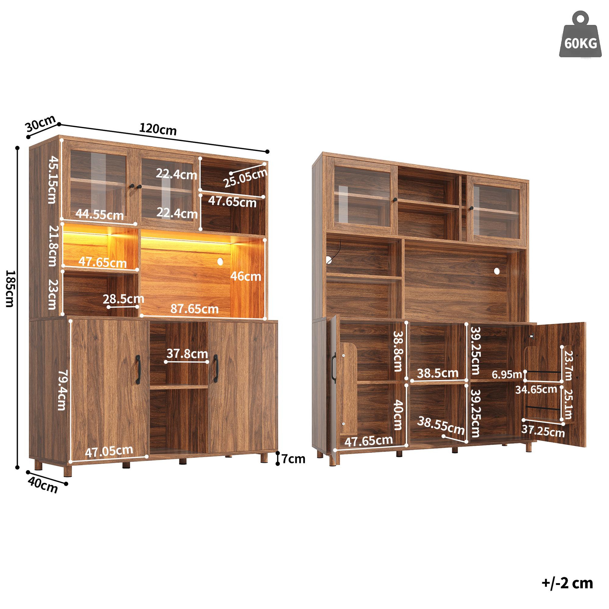 Voir la diapositive 3 : MERAX Buffet de cuisine 4 portes 0 tiroir - 120 cm noyer led mdf