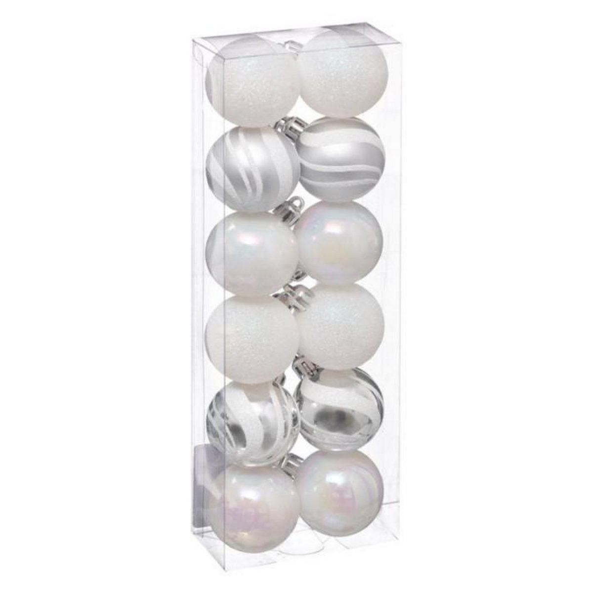 FEERIC LIGHT & CHRISTMAS Lot de 12 Boules de Noël  Colorama  4cm Argent & Blanc