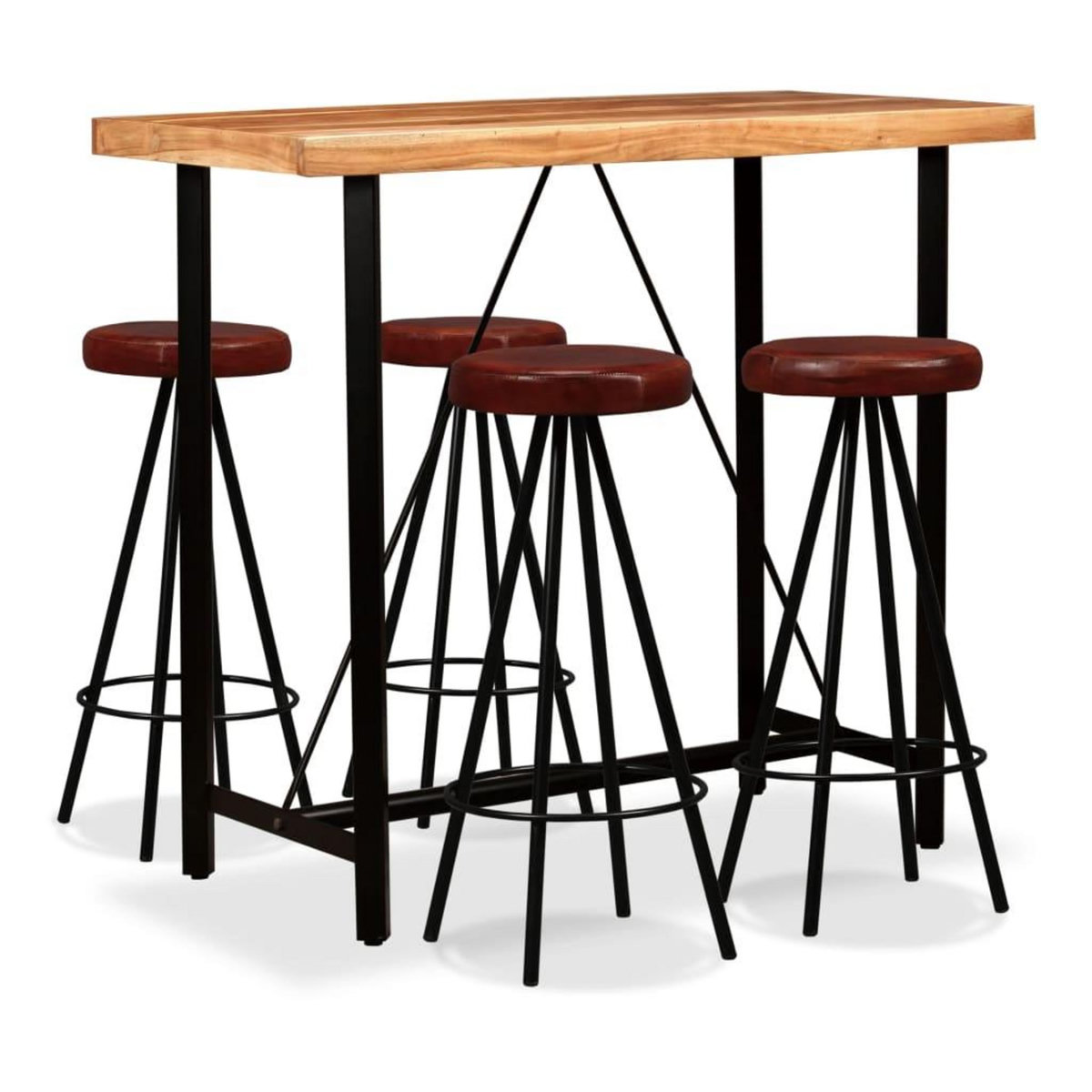 VIDAXL Ensemble de bar 5 pcs Bois d'acacia massif et cuir veritable
