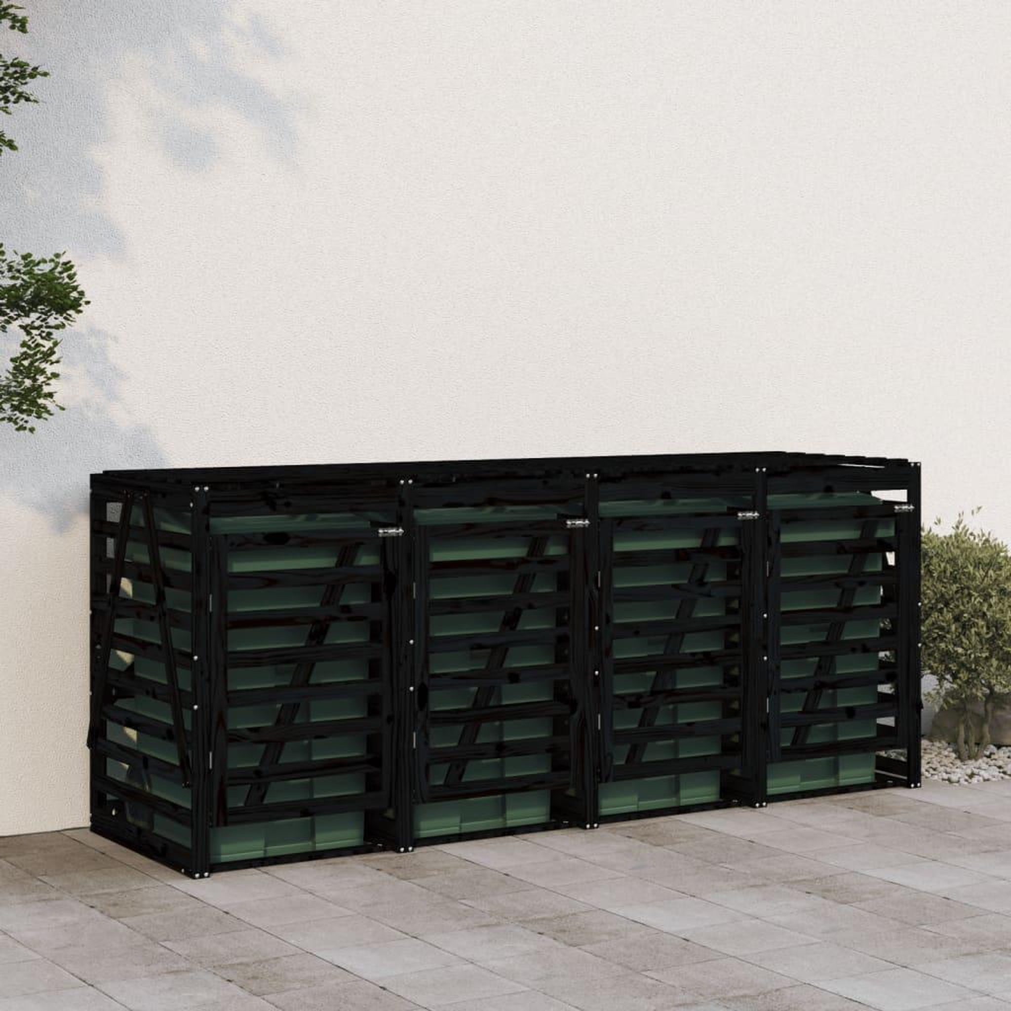 Voir la diapositive 3 : VIDAXL Abri pour poubelle quadruple sur roulettes noir bois de pin