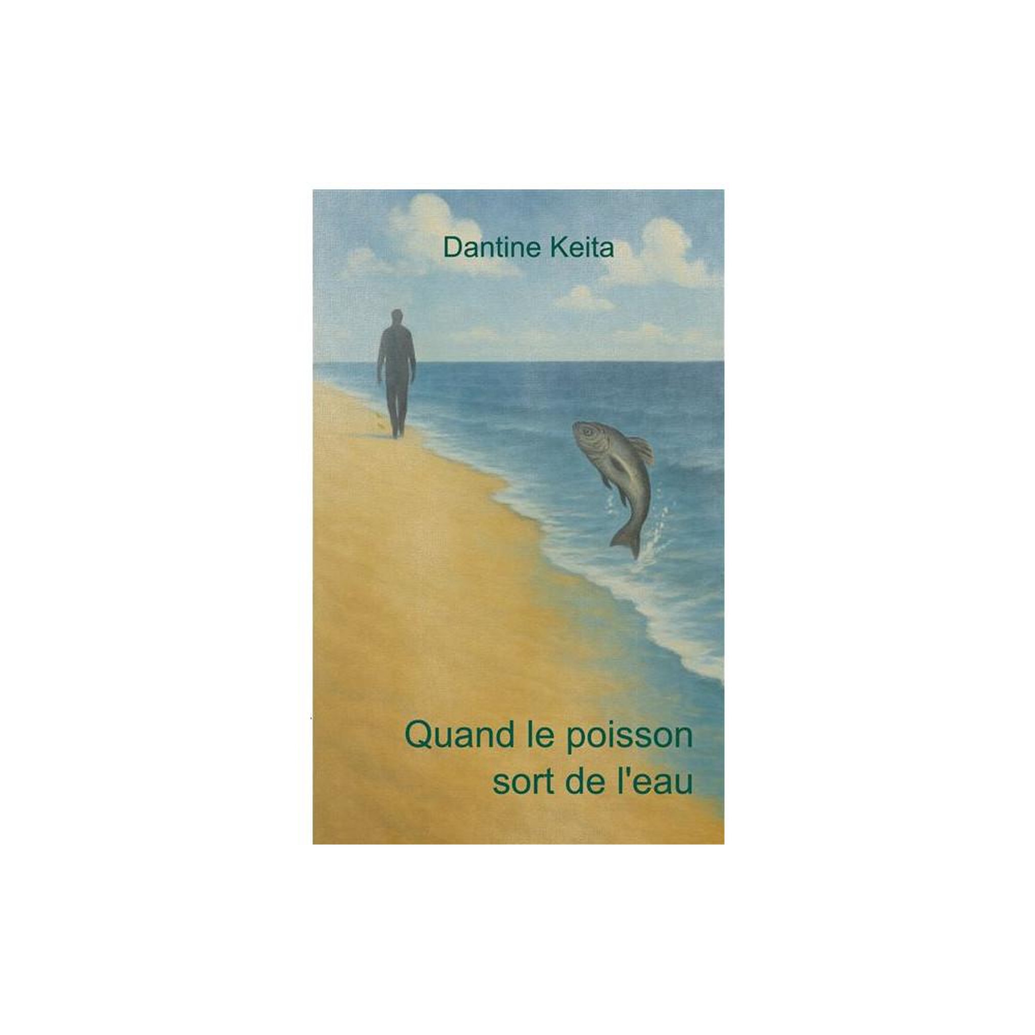 Livre en français en couverture souple “quand le poisson sort de l'eau” illustrations en couleur, dantine keita, parcours migratoire