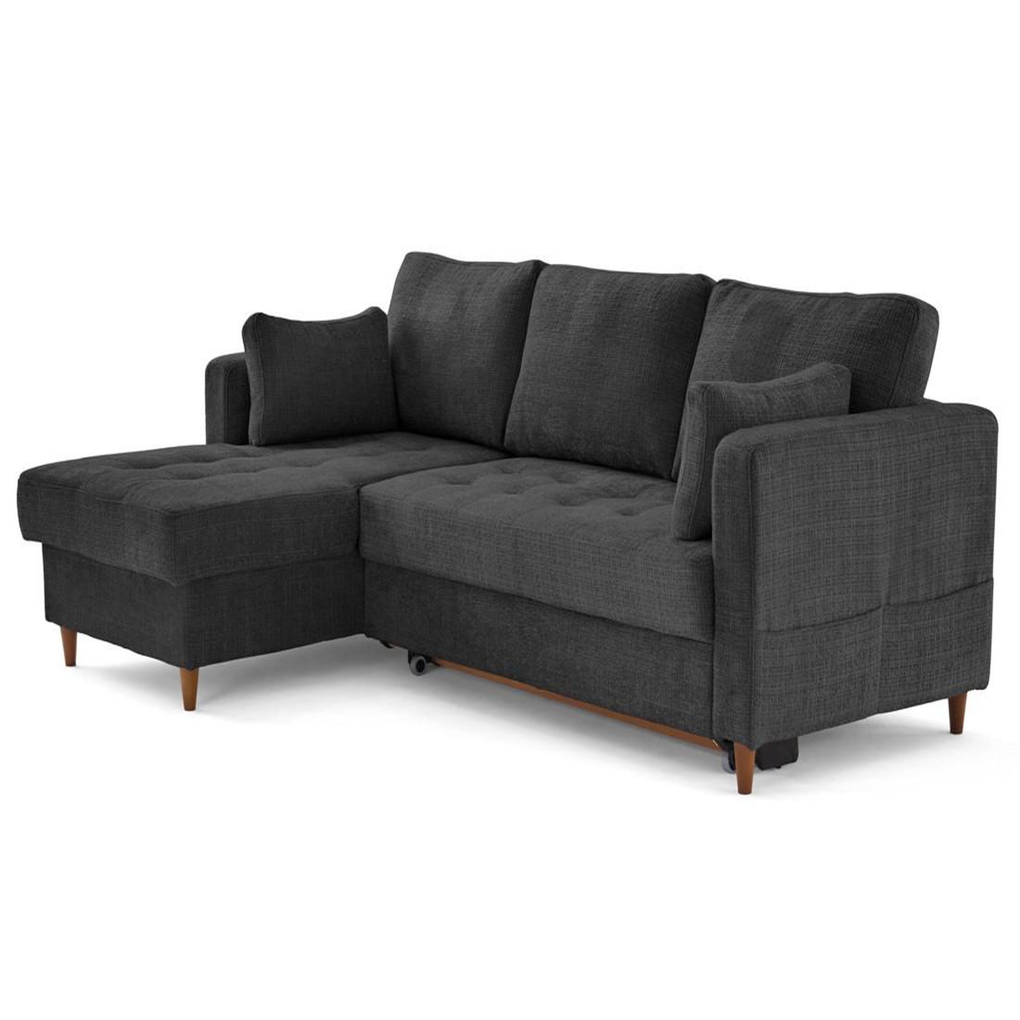 Voir la diapositive 4 : BEST MOBILIER Anna - canapé d'angle gauche 4 places convertible avec coffre en velours texturé