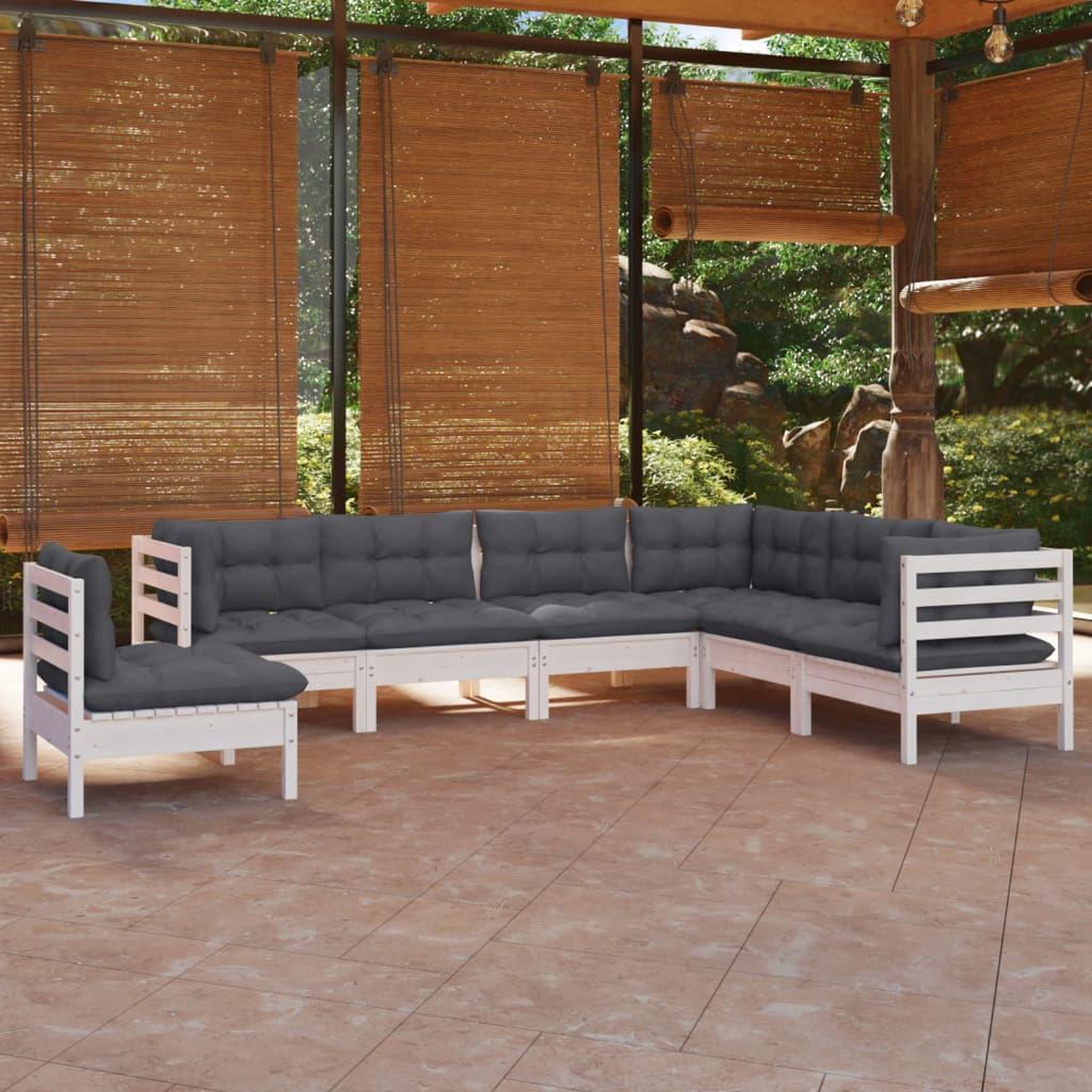 Voir la diapositive 1 : VIDAXL Salon de jardin 7 pcs avec coussins blanc bois de pin massif