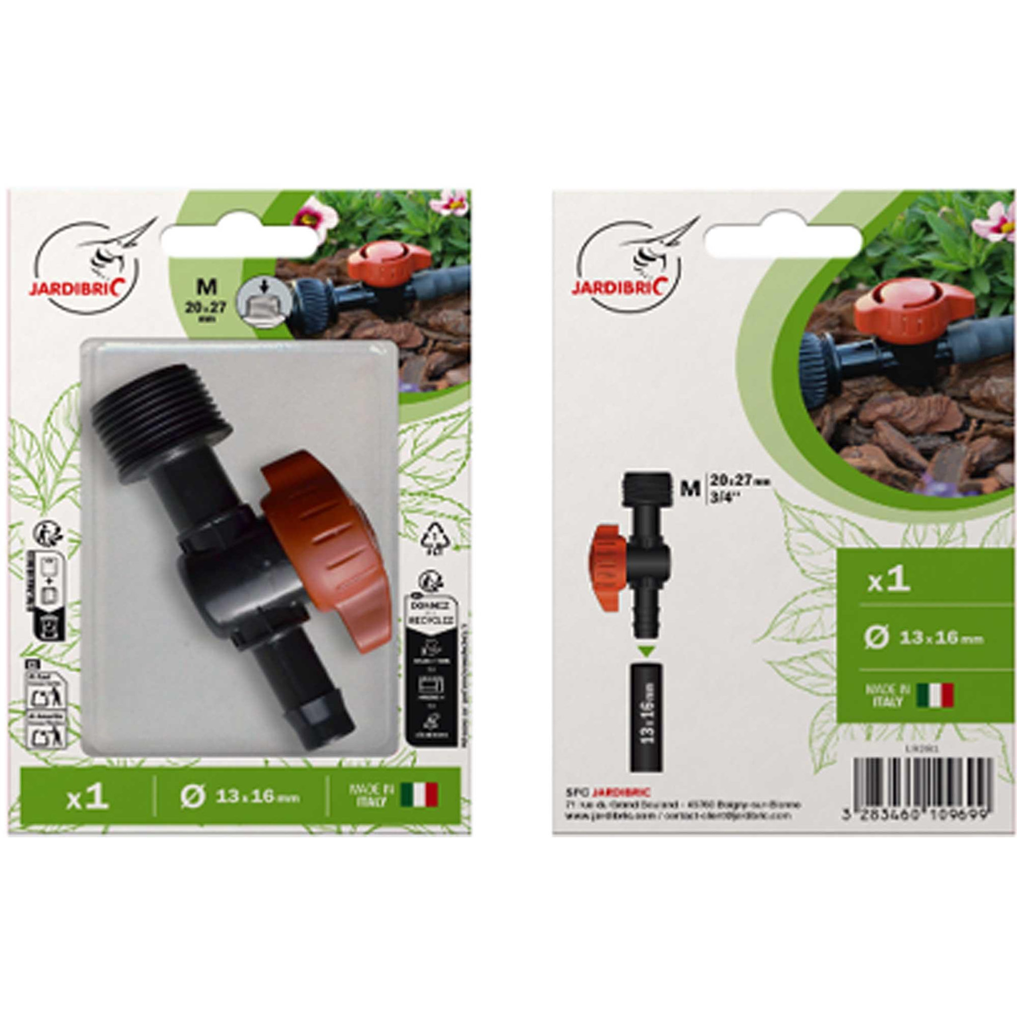 Voir la diapositive 2 : Jardibric Vanne quart de tour JARDIBRIC 16 mm male 3/4 16 mm 16 mm