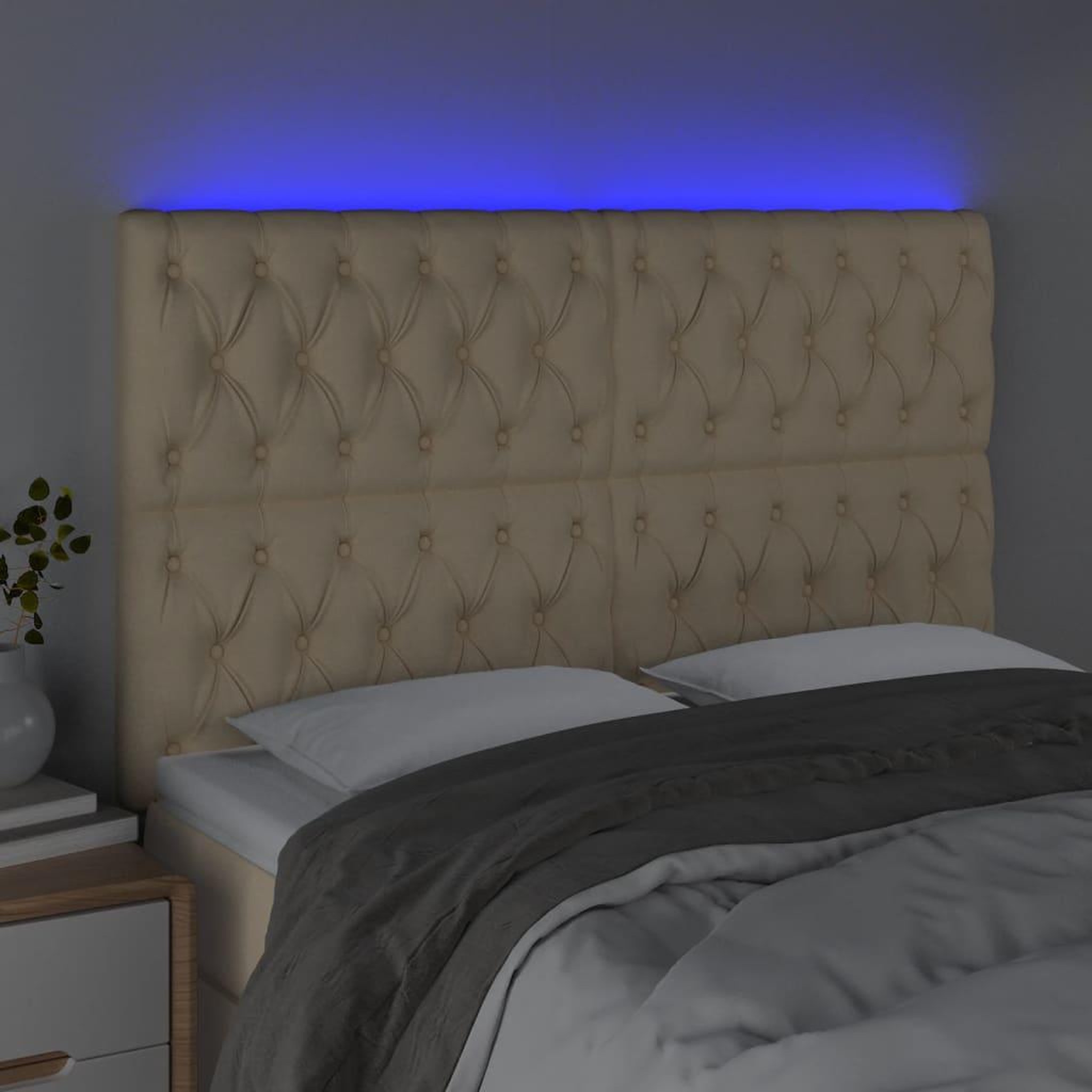 Voir la diapositive 3 : VIDAXL Tete de lit a LED Creme 160x7x118/128 cm Tissu