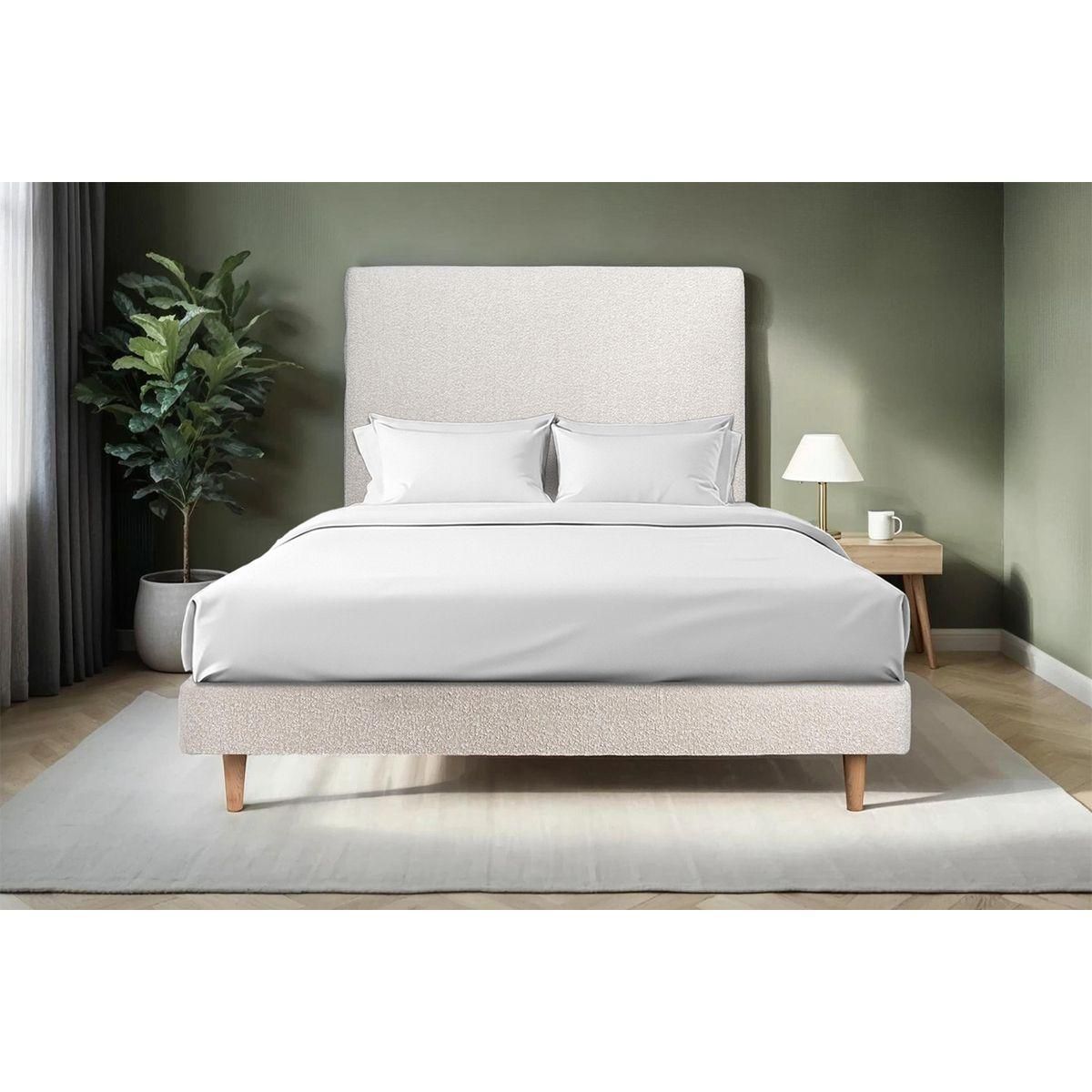 Sommeil de Plomb Lit avec tête de lit tapissier bouclette et sommier kit - Hauteur totale : 29cm