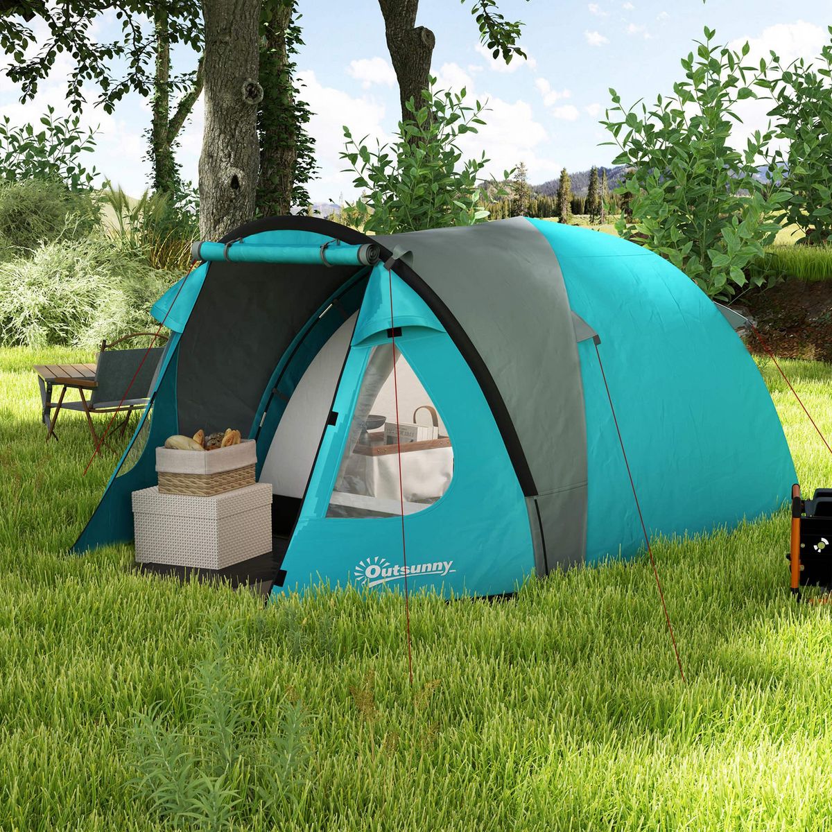 OUTSUNNY Tente de camping 2-4 personnes - tente dôme familiale imperméable - sac de transport inclus bleu